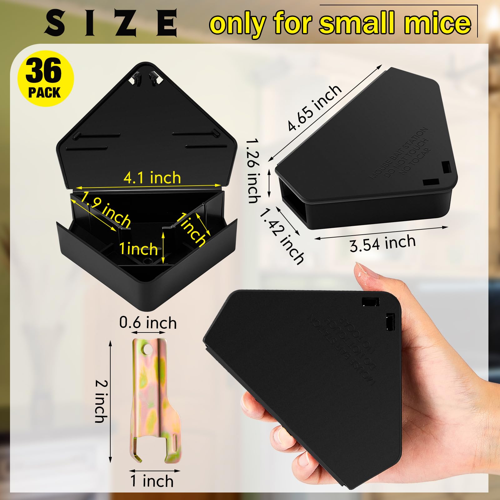 Qualirey bait station dimensions showing size 5x3 inches