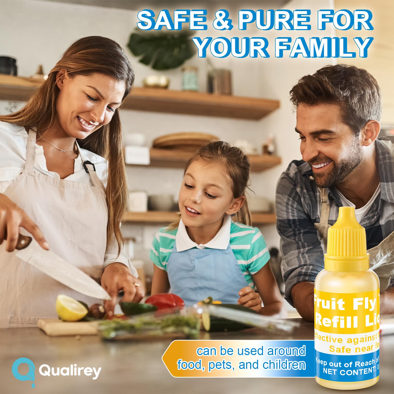 Qualirey Fruit Fly Trap Refill Liquid being poured