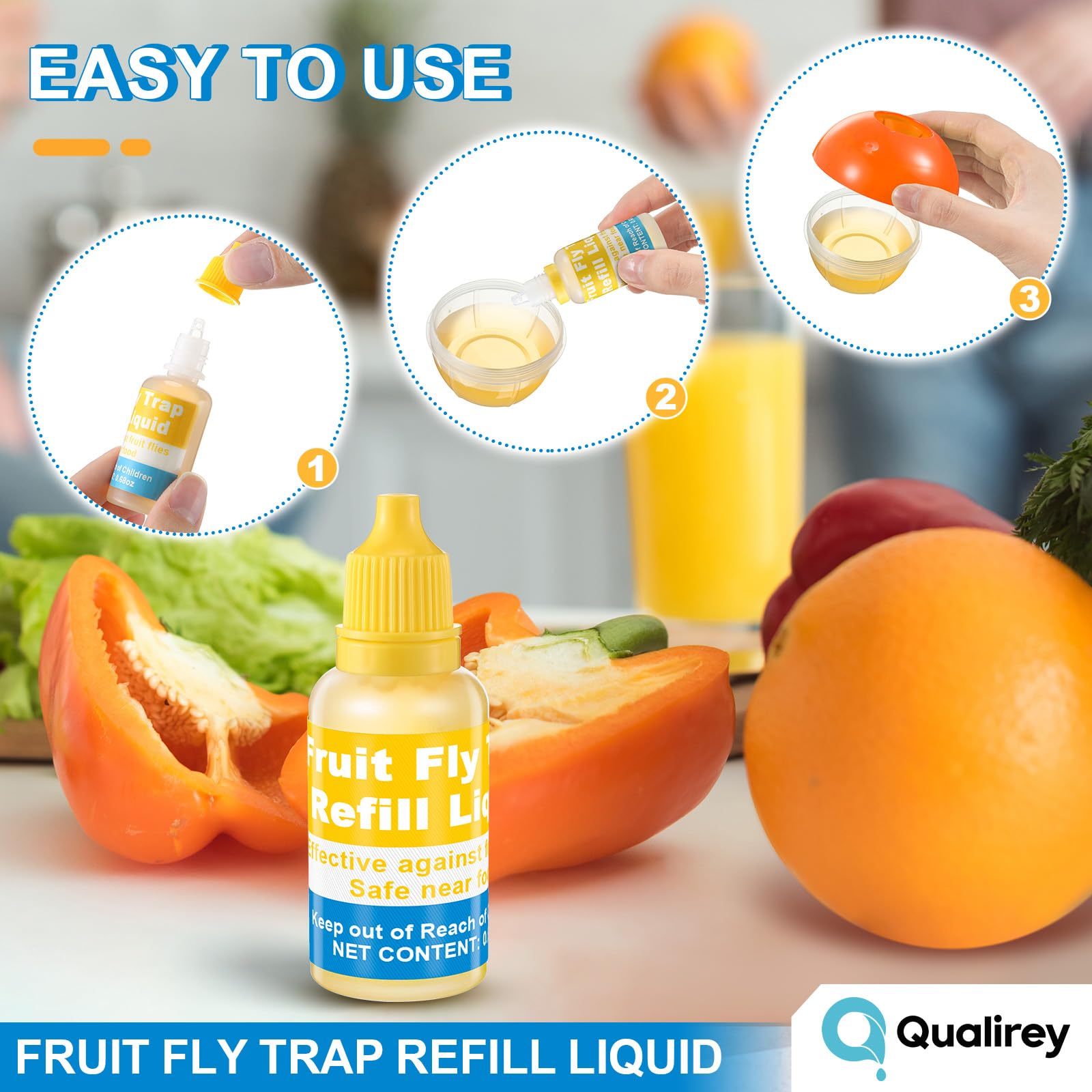Qualirey fruit fly trap refill liquid in use