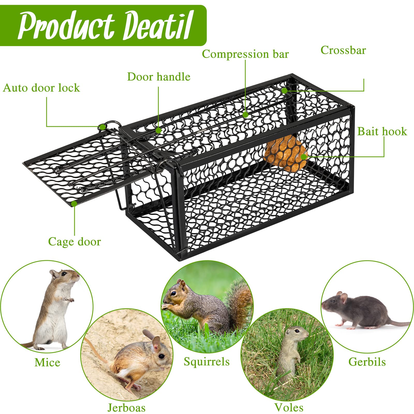 Qualirey live animal cage trap black side view