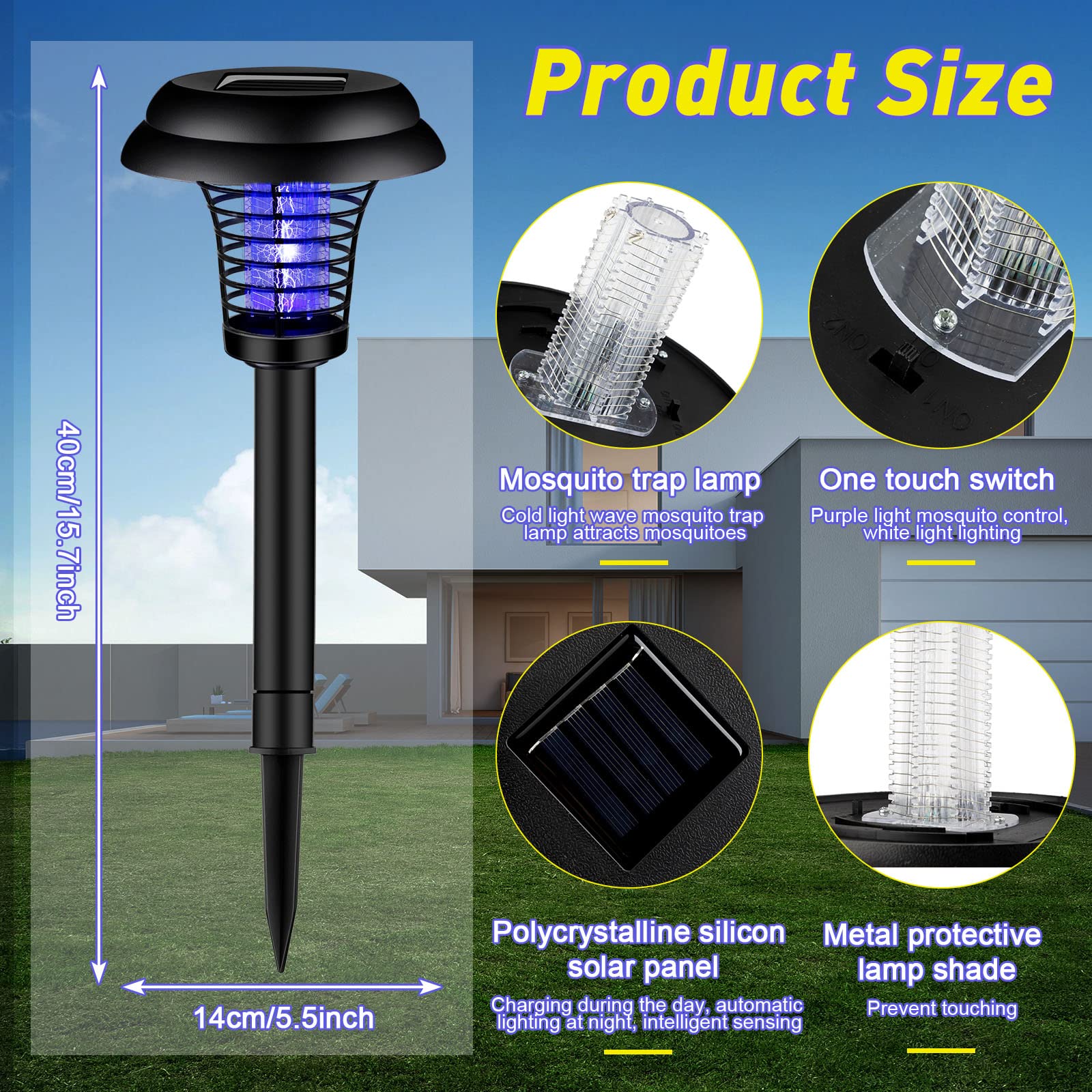 Qualirey Solar Bug Zapper side view showing toggle switch