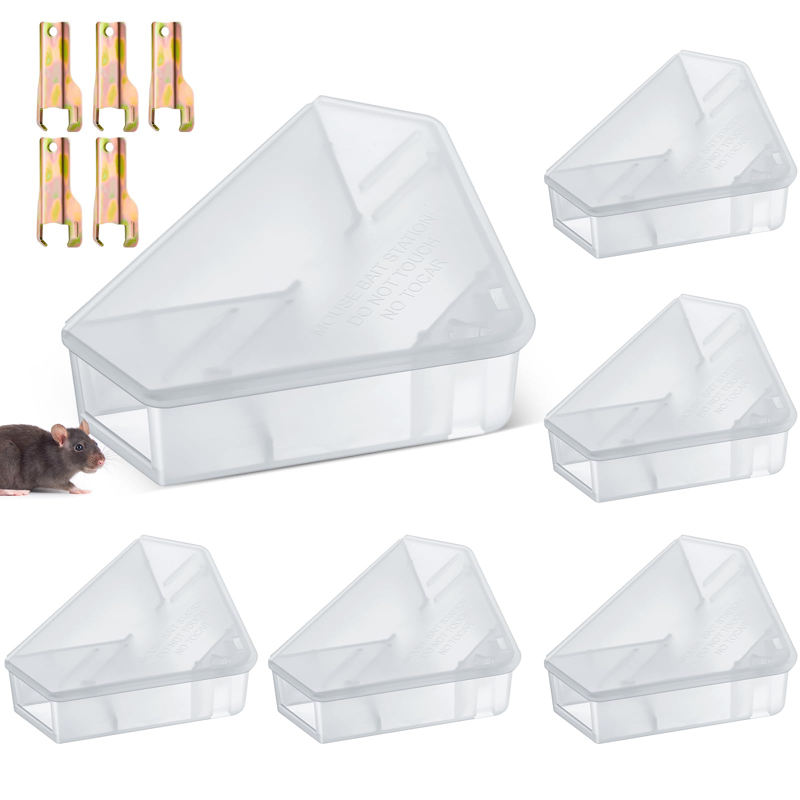Qualirey triangle mice bait station front view, translucent design
