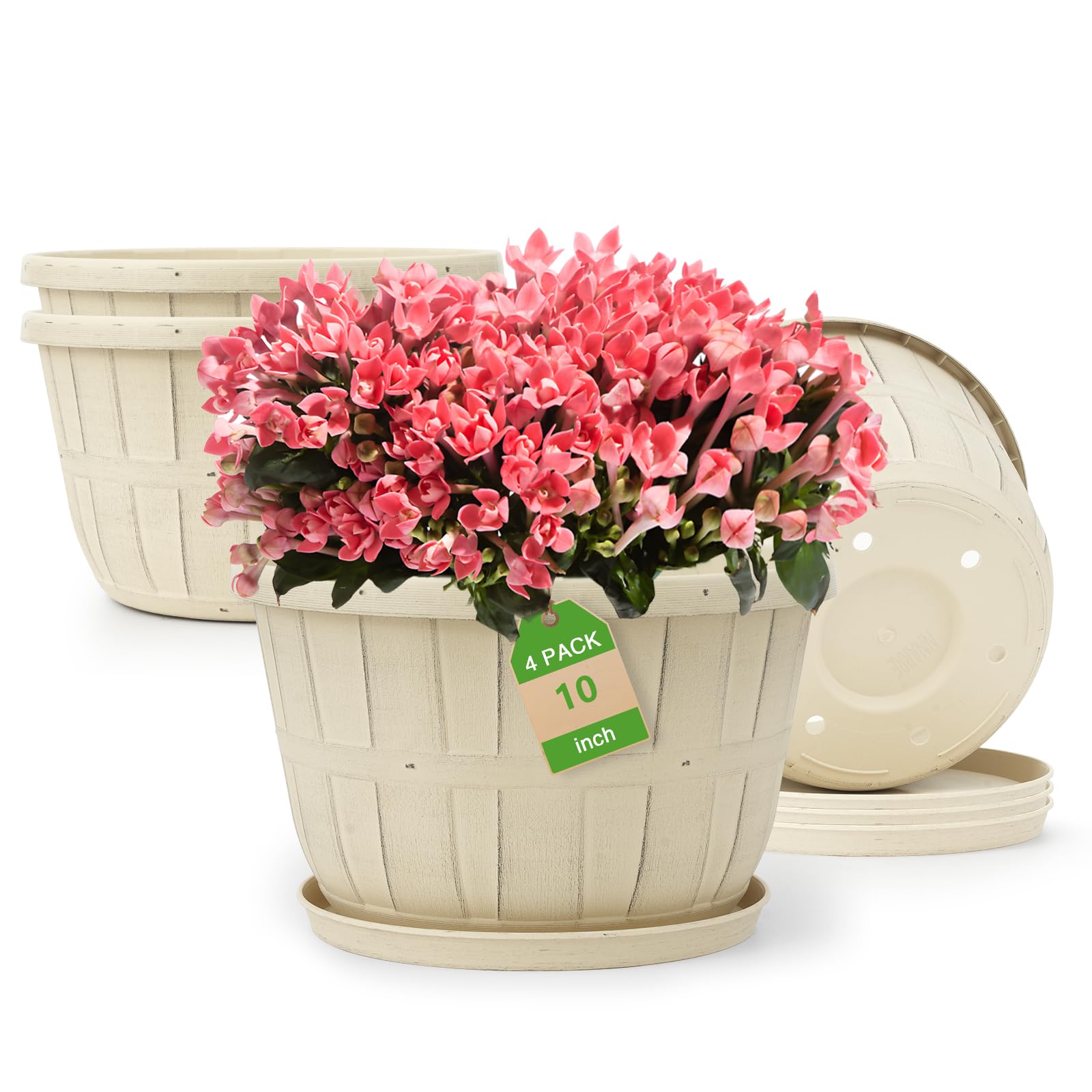 Quarut 10 inch flower pot beige front view