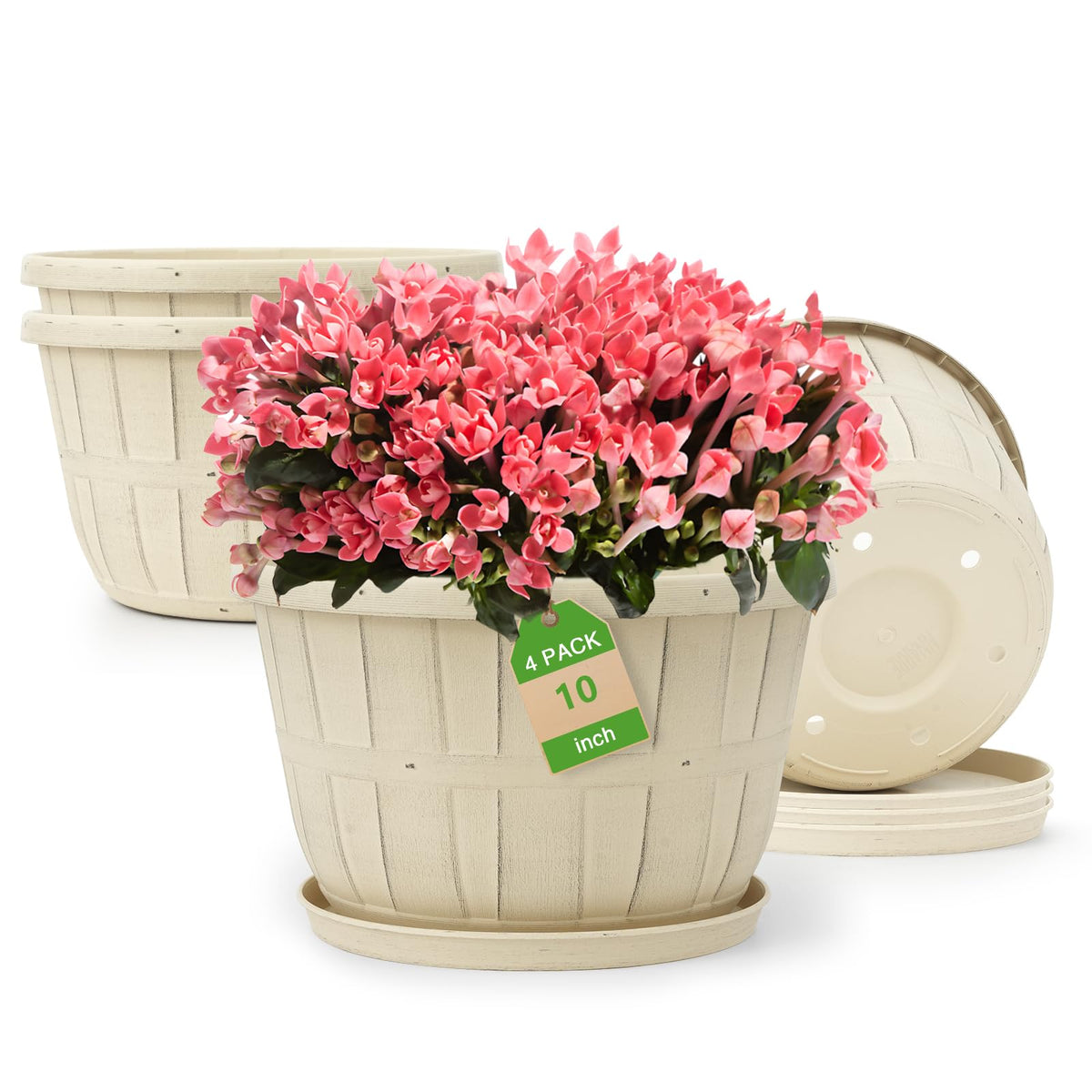 Quarut 10 inch flower pot beige front view