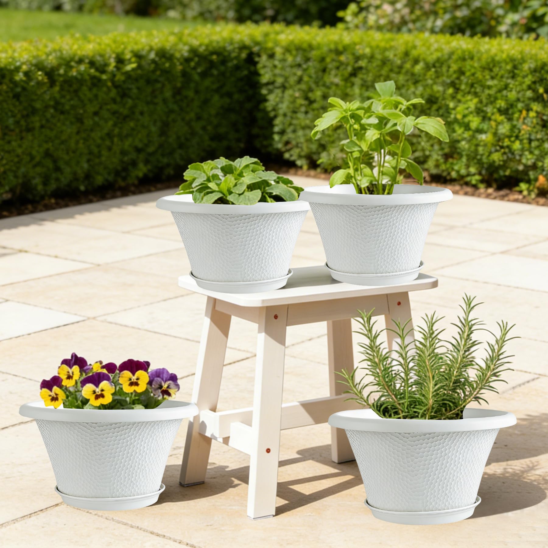 Quarut 12 Inch Flower Pot displayed on a patio