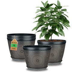 Quarut 15 Inch Large Flower Pot with circular pattern, brown