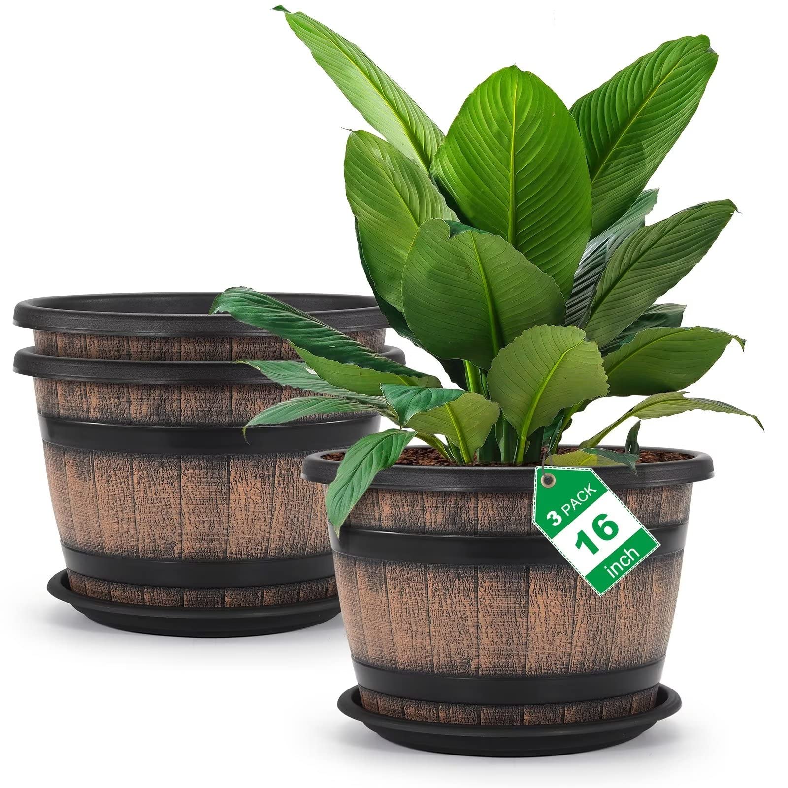 Quarut 16-inch brown plant pot front view with drainage holes