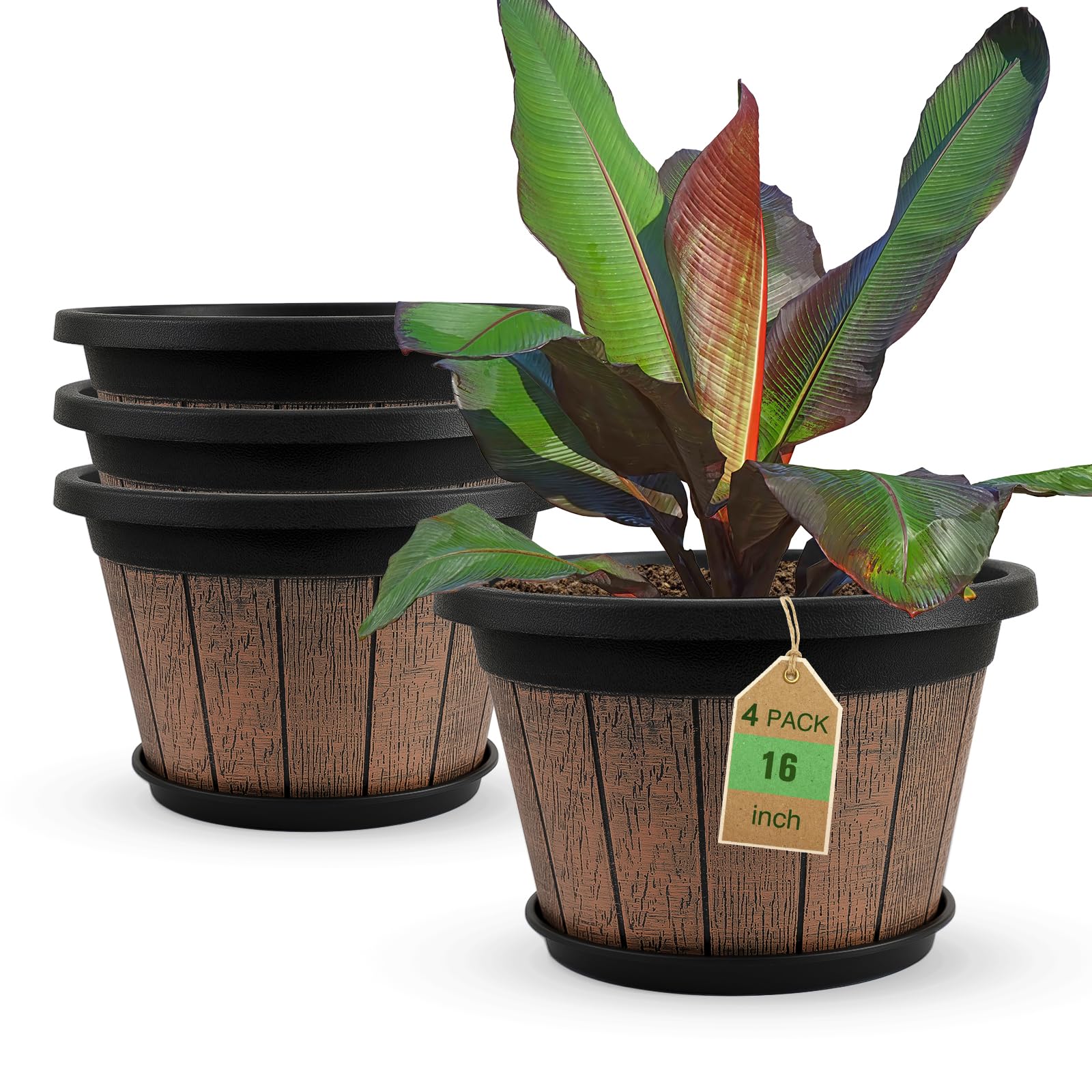 Quarut 16 inch vintage plant pot front view with drainage holes