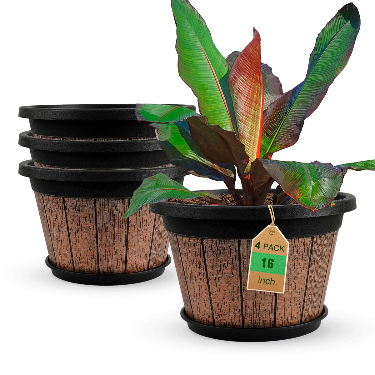 Quarut 16 inch vintage plant pot front view with drainage holes
