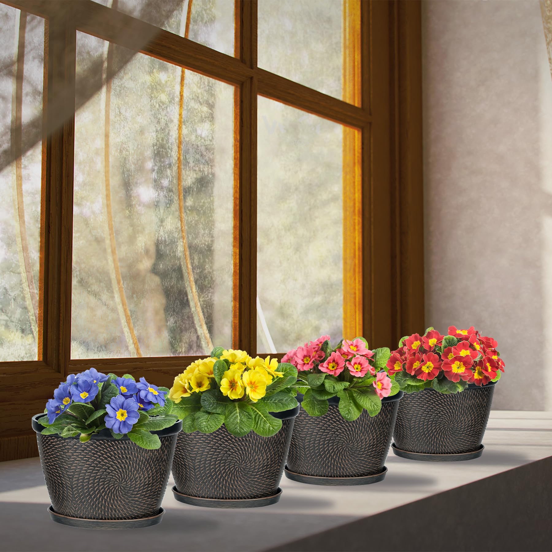 Quarut 6 inch flower pot with saucer and drainage holes