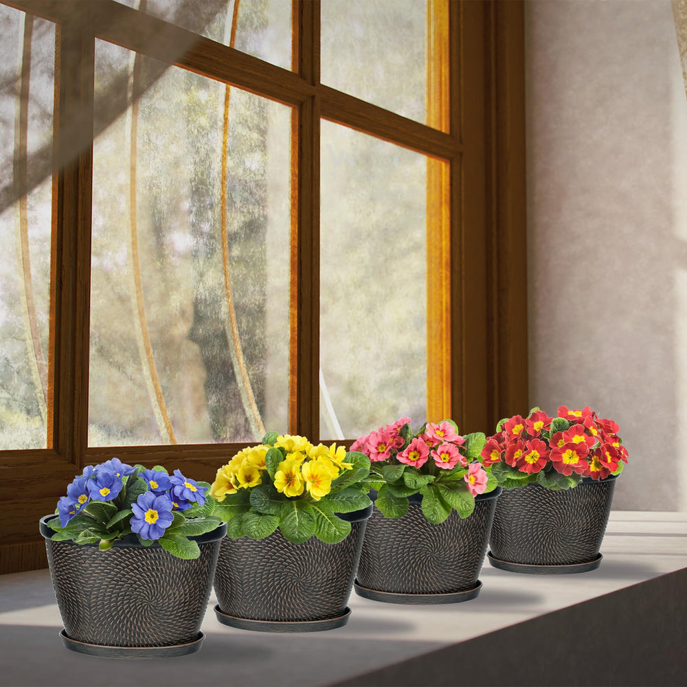 Quarut 6 inch flower pot with saucer and drainage holes