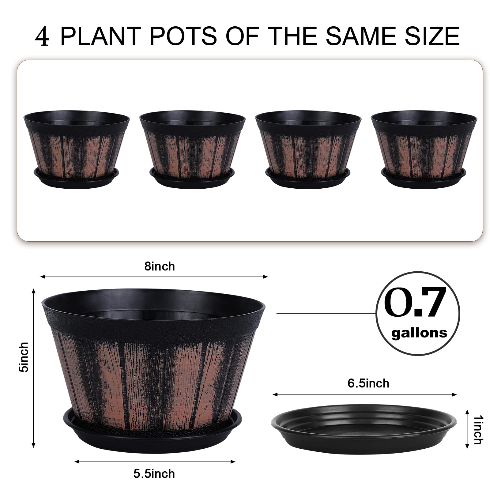 Quarut 8 inch brown plant pot with drainage holes