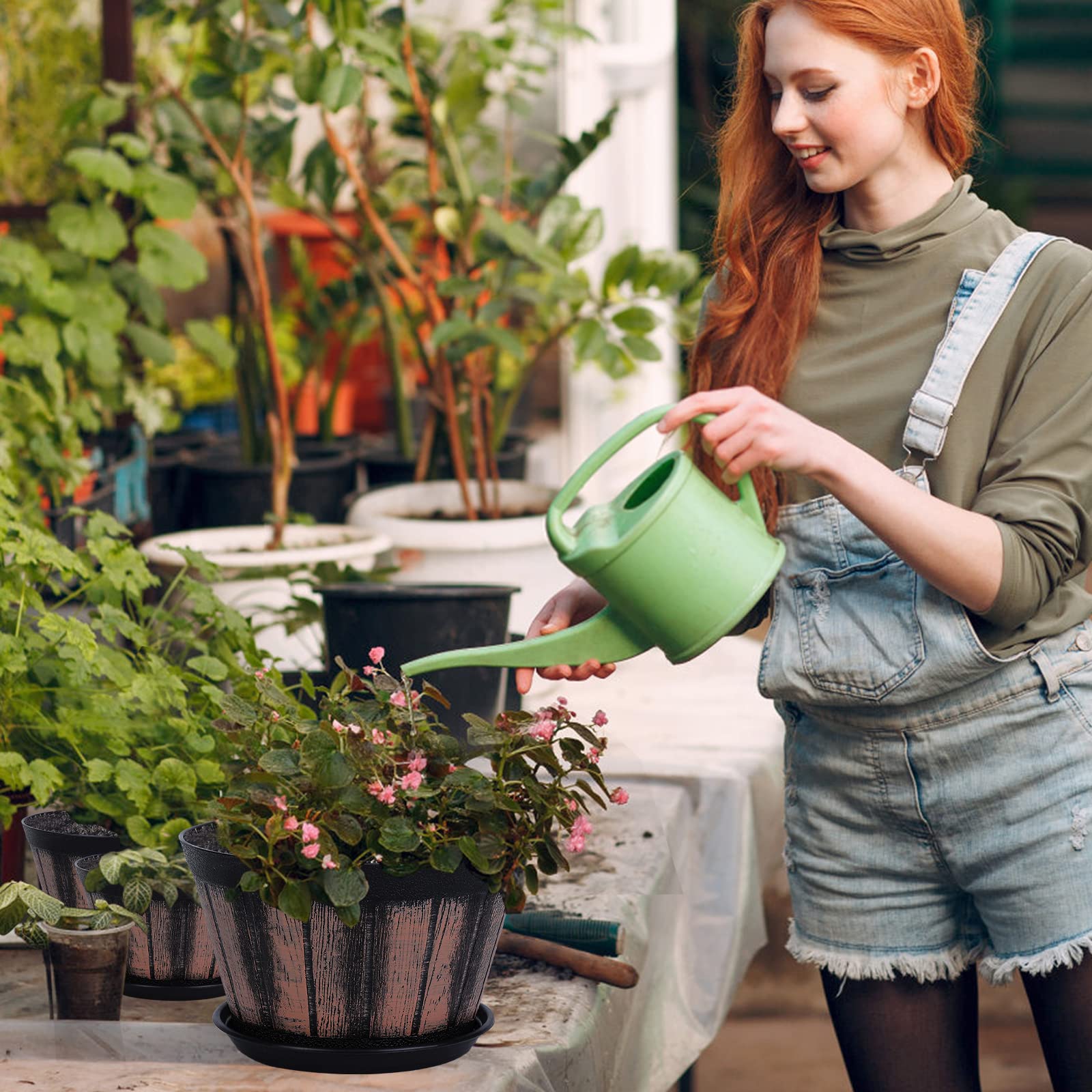 Quarut brown plastic plant pot in outdoor garden setup