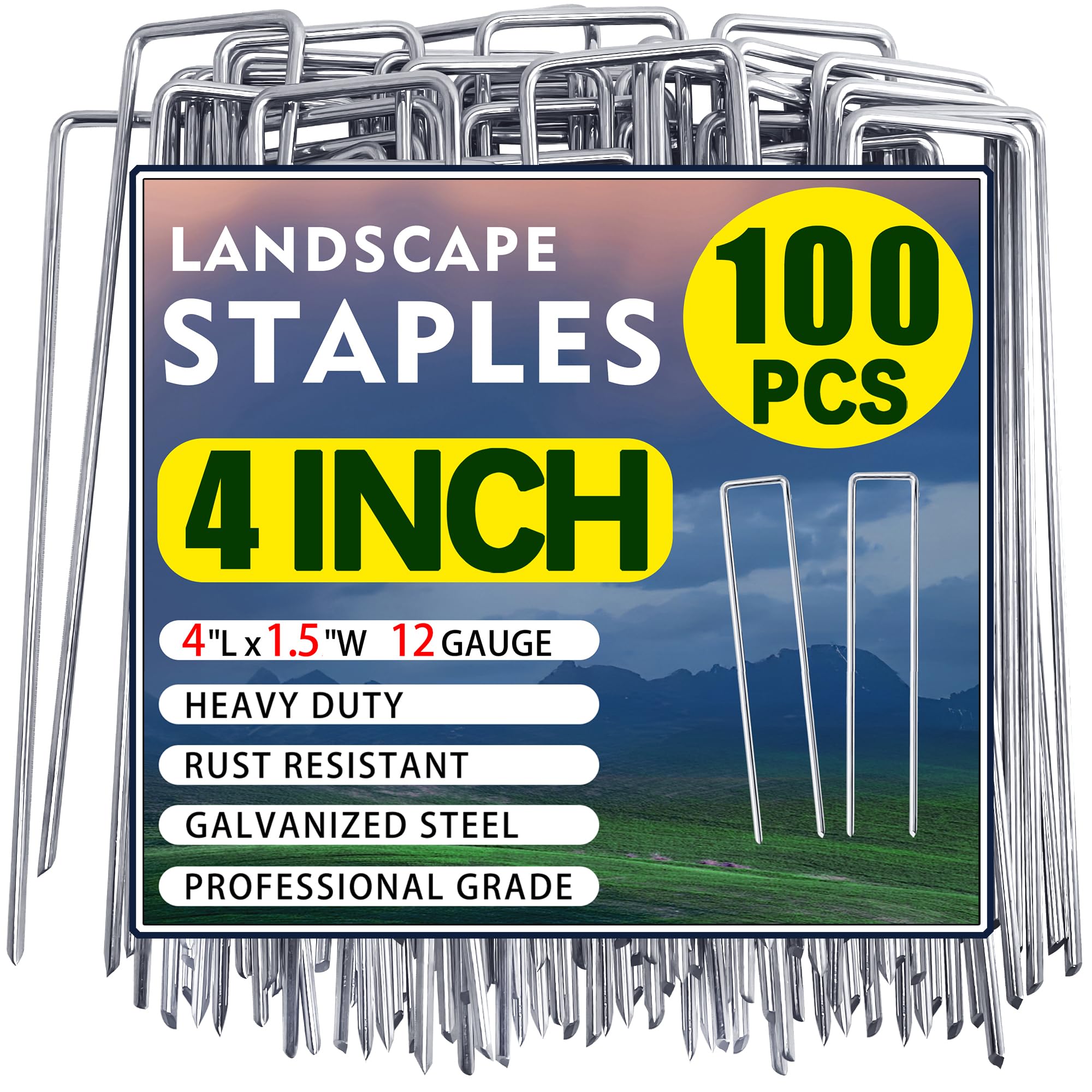 Qucuky 100 Pack Landscape Staples displayed on a workbench
