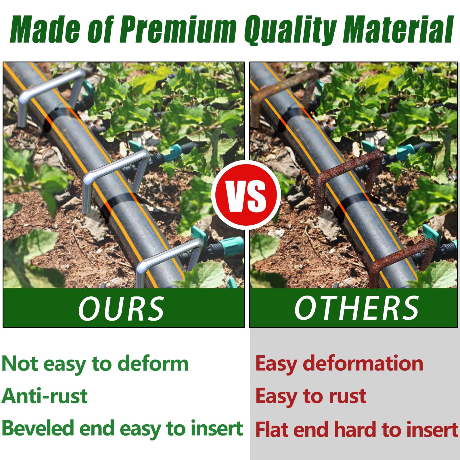 Qucuky landscape staples in use securing landscape fabric