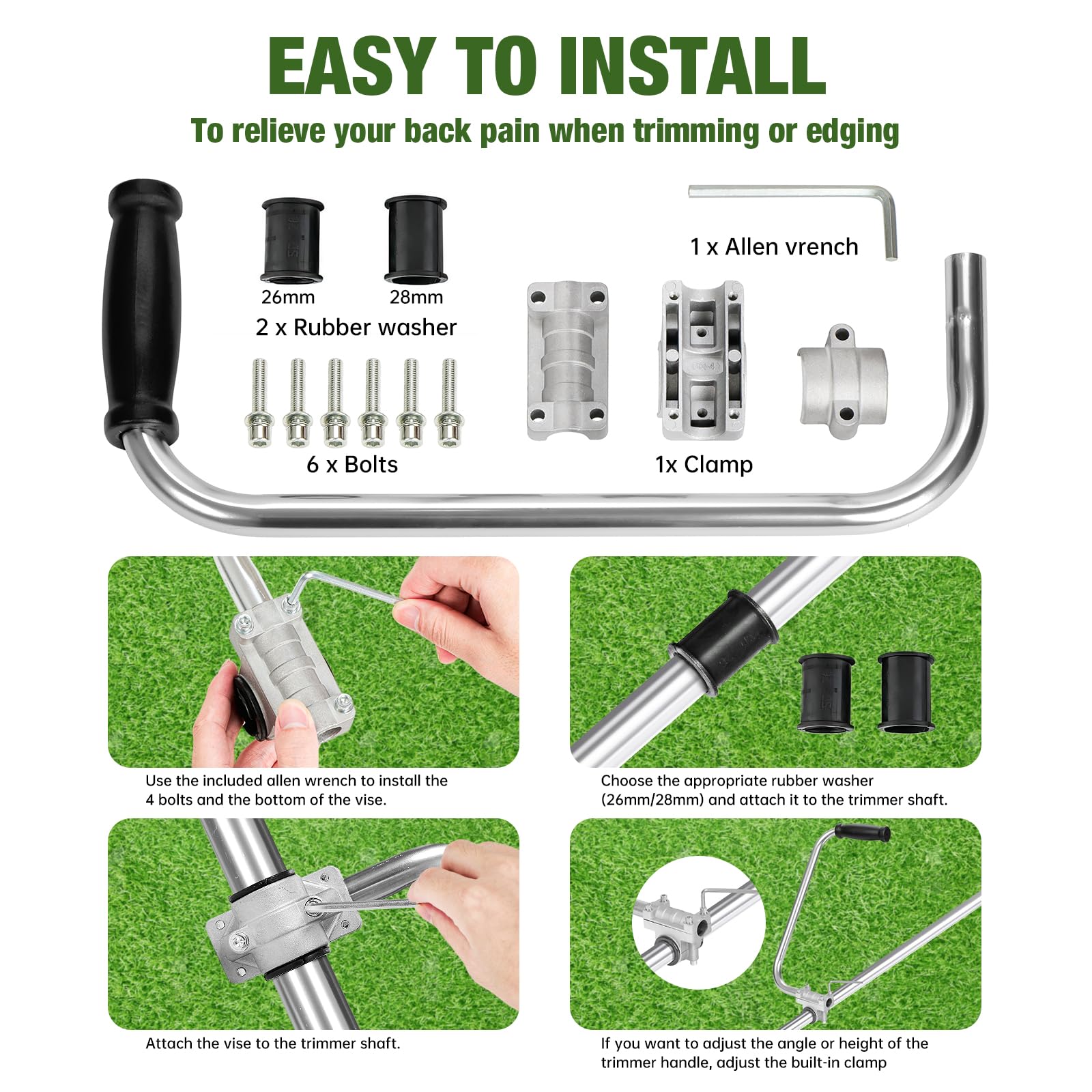QUFA String Trimmer Handle Extension attached to a trimmer shaft
