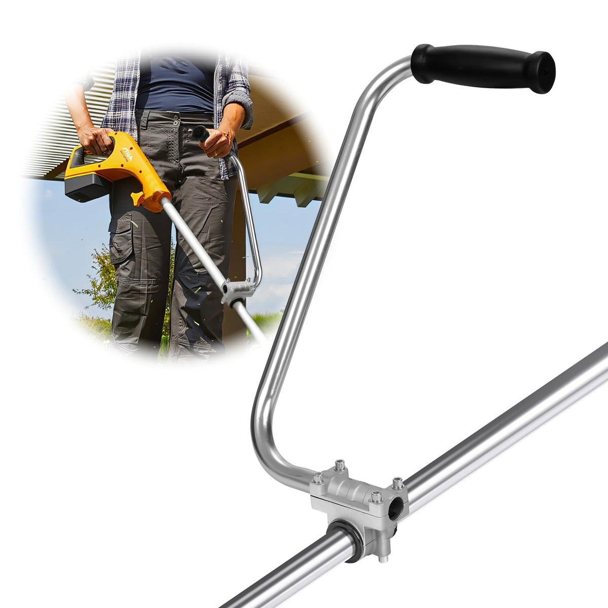 QUFA String Trimmer Handle Extension front view with ergonomic grip