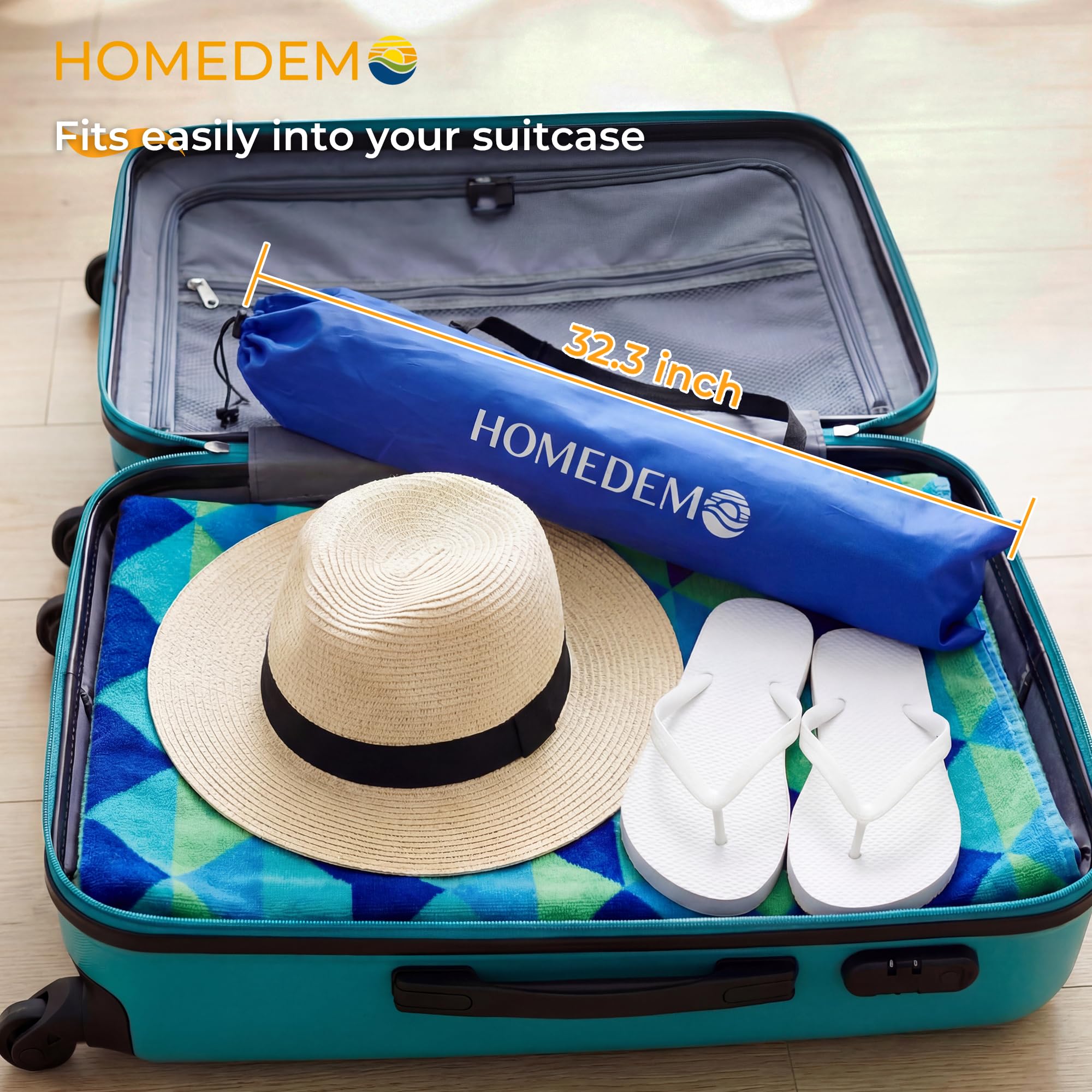 Quick-fold design of HOMEDEMO beach umbrella for easy transport