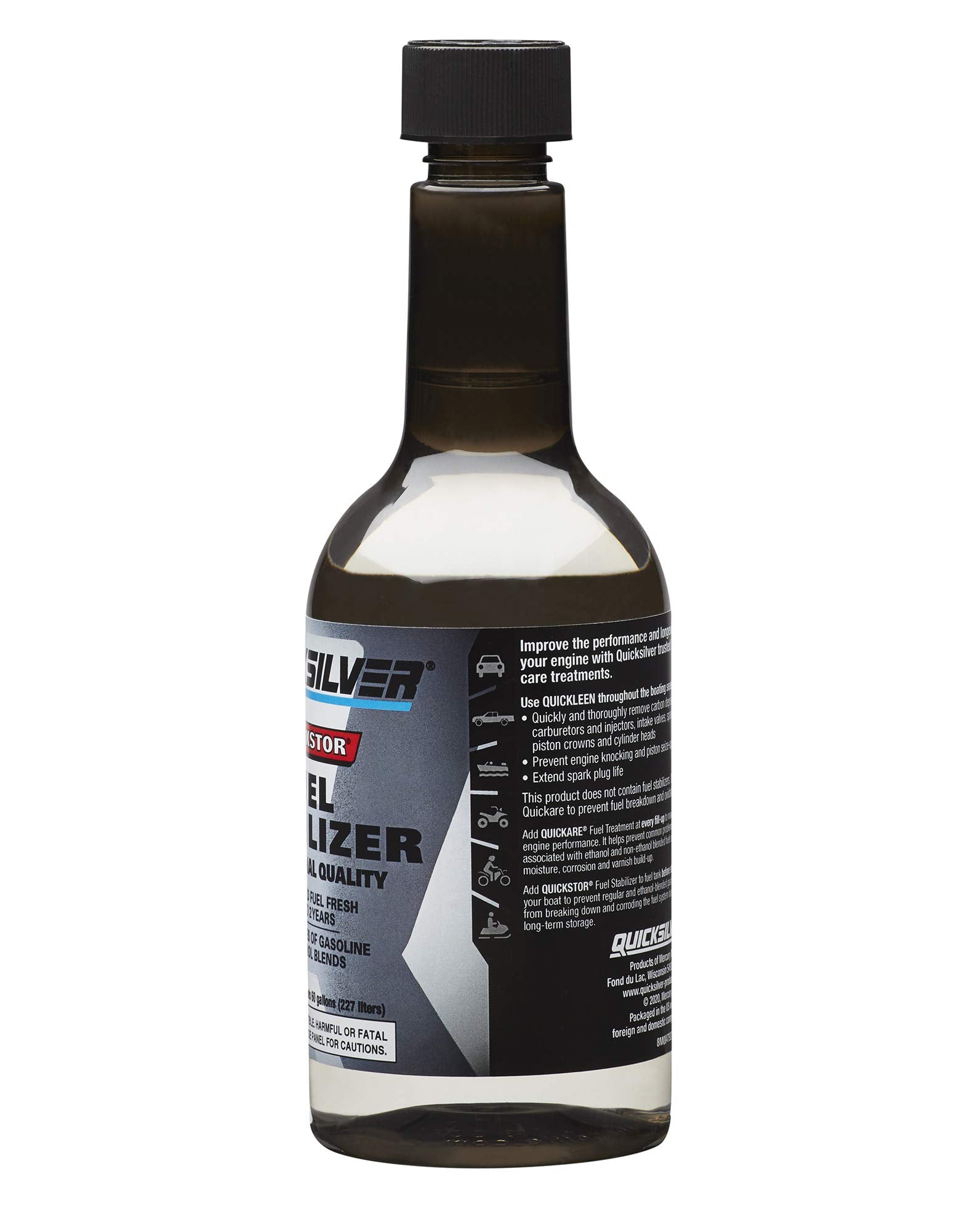 Quicksilver Quickstor Fuel Stabilizer 12 oz bottle back view
