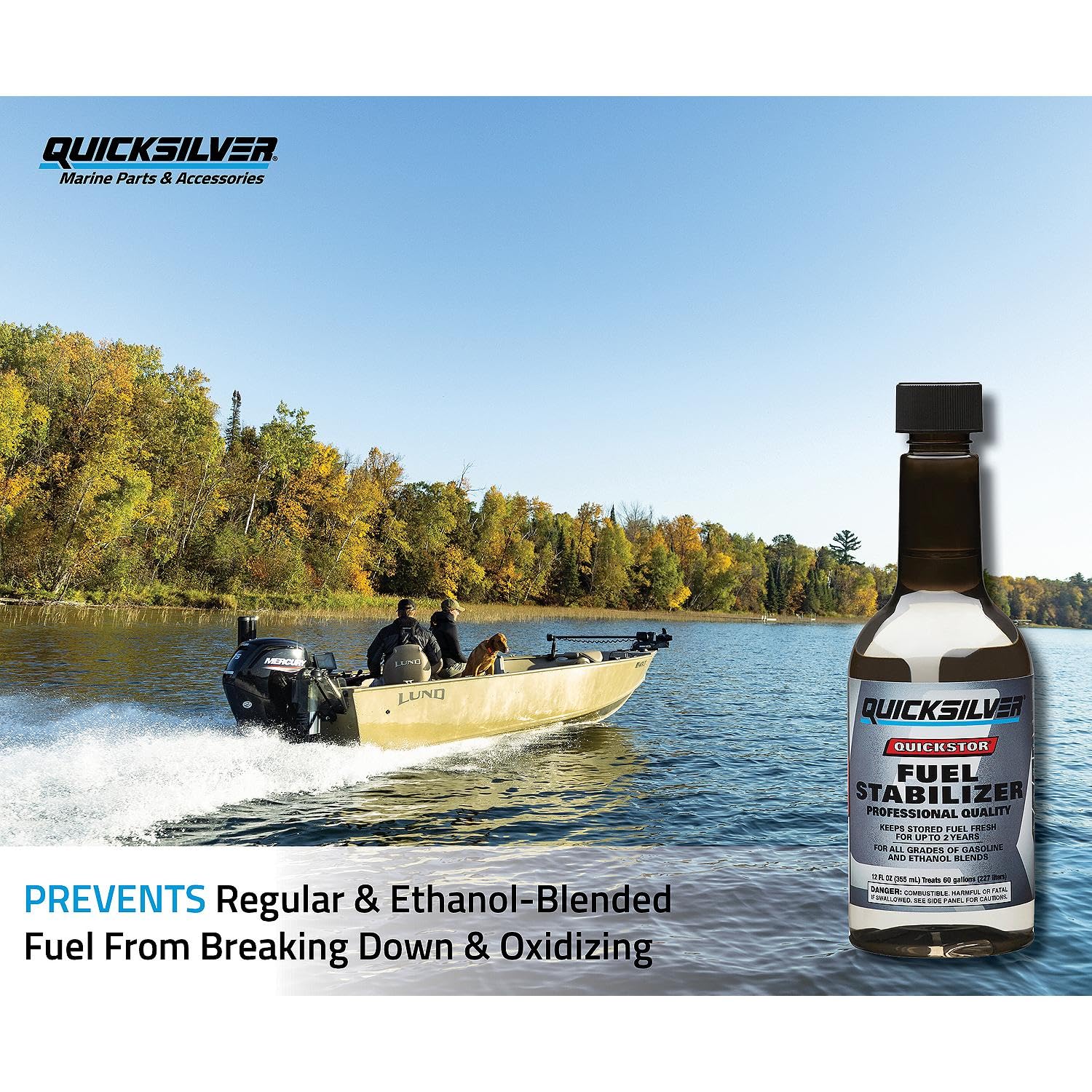 Quicksilver Quickstor Fuel Stabilizer 12 oz bottle side view