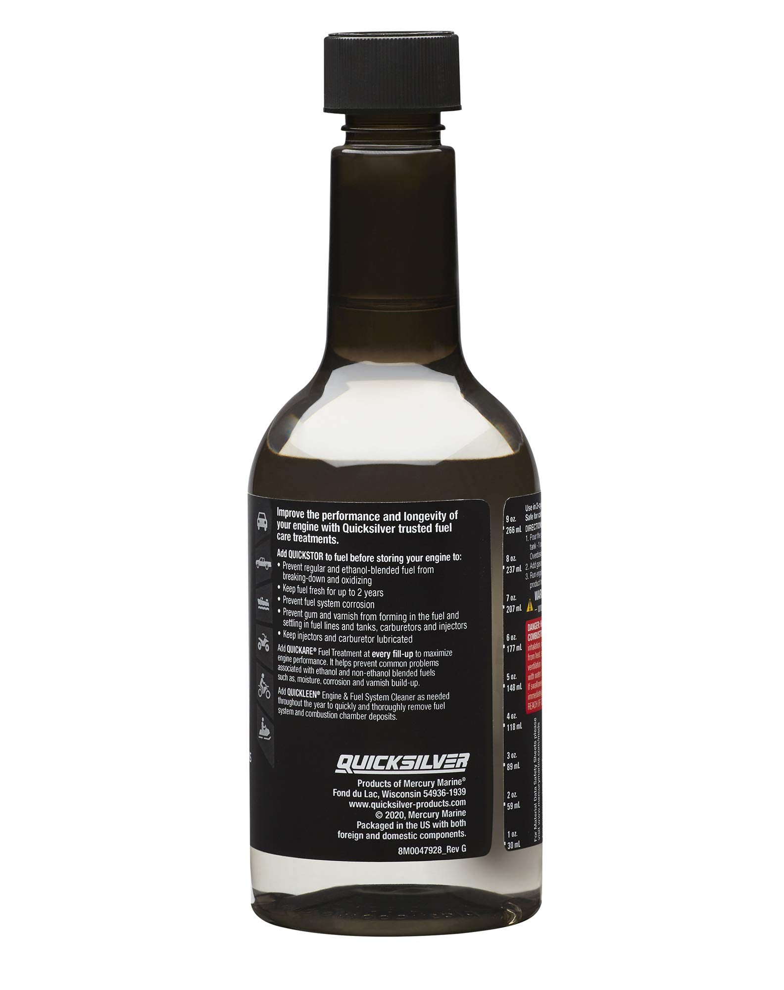 Quicksilver Quickstor Fuel Stabilizer 12 oz in use with lawnmower