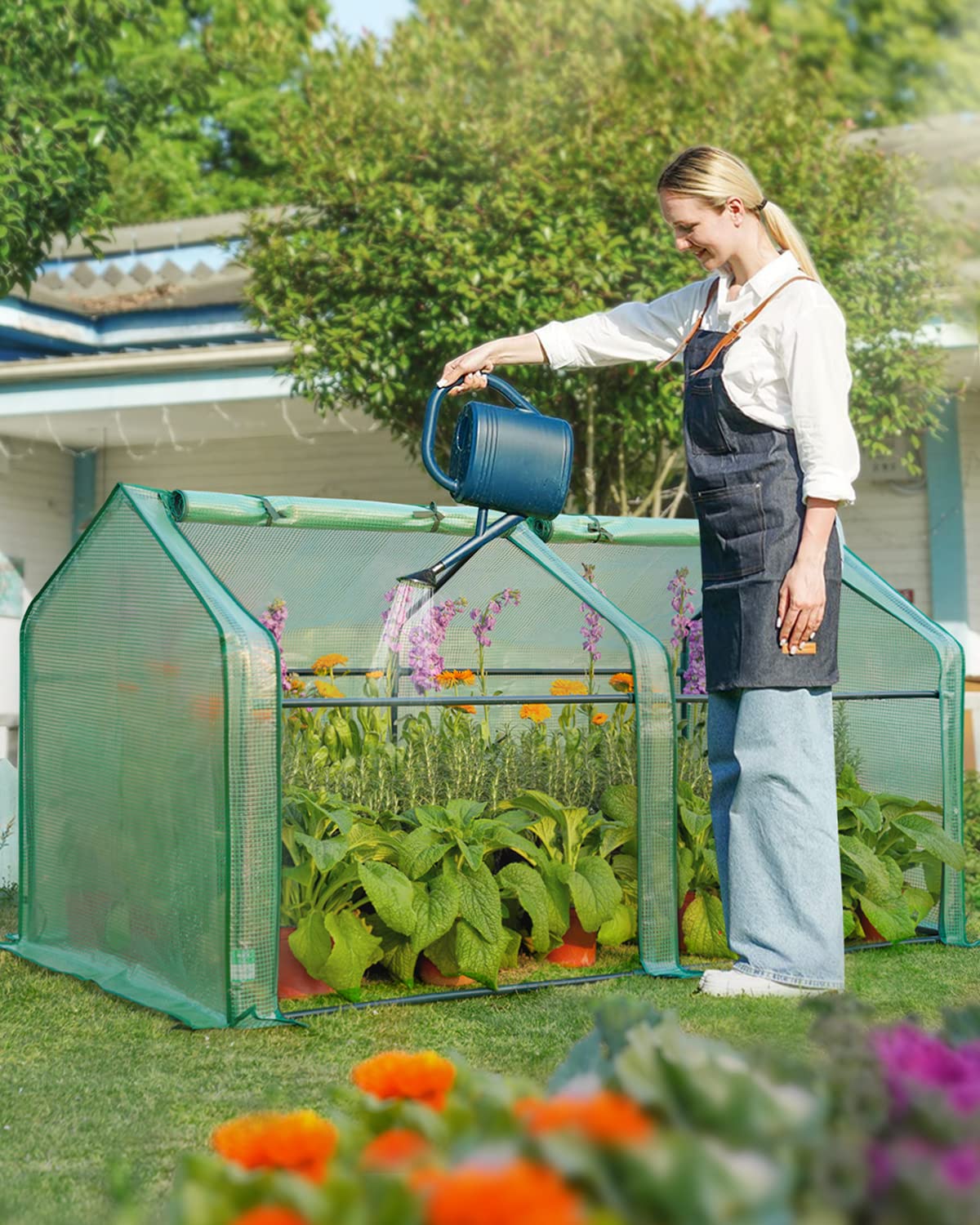 Quictent Mini Greenhouse side view showing powder-coated steel frame