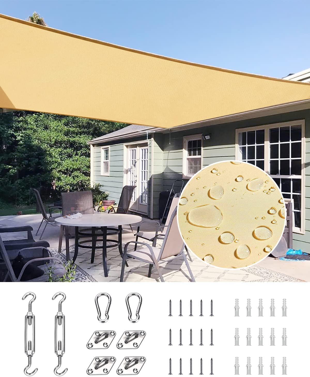 Quictent Waterproof Sun Shade Sail 12x16ft Sand front view