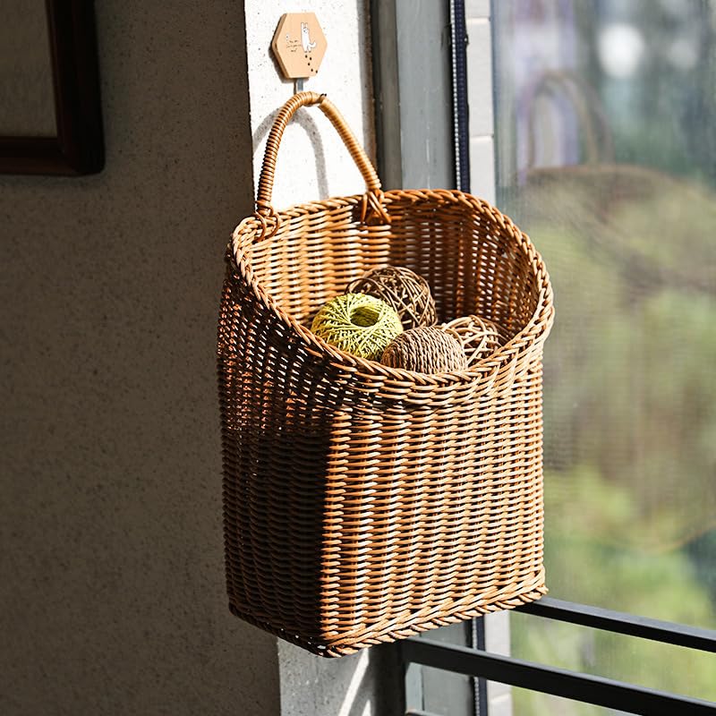 Quincry Hanging Wicker Basket used as a storage solution