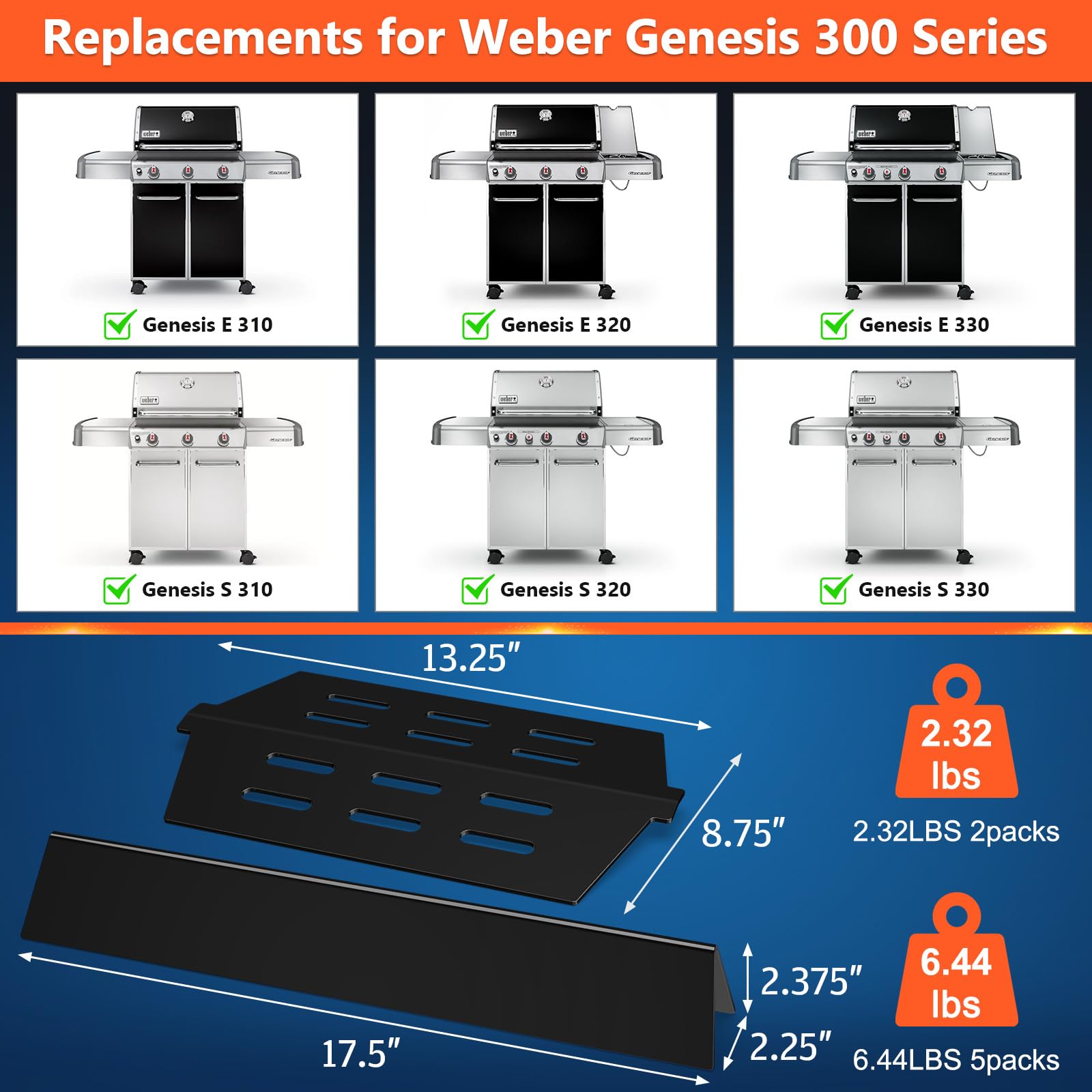 QuliMetal flavorizer bars for Weber Genesis 300 Series