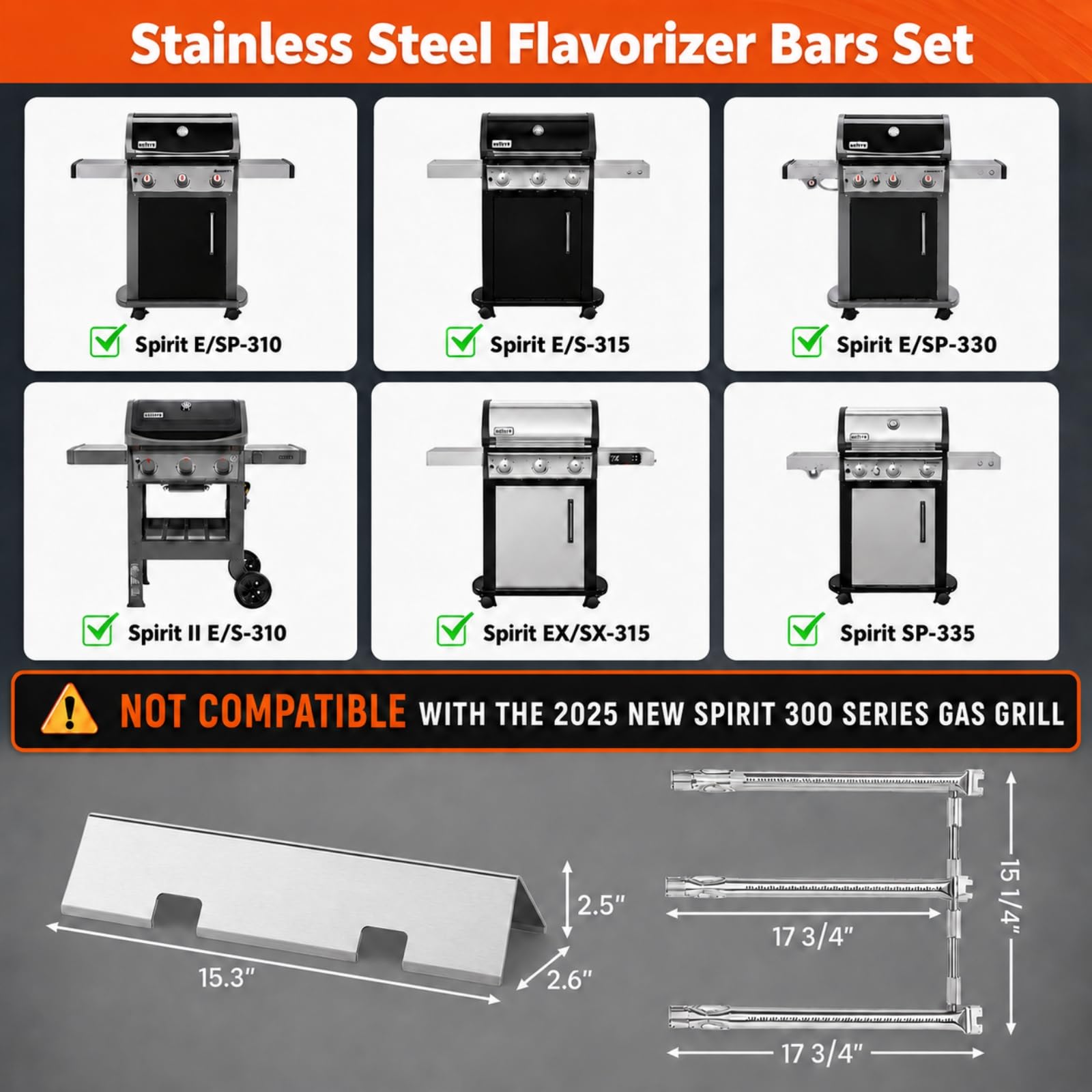 QuliMetal Flavorizer Bars for Weber Spirit II E310 grill