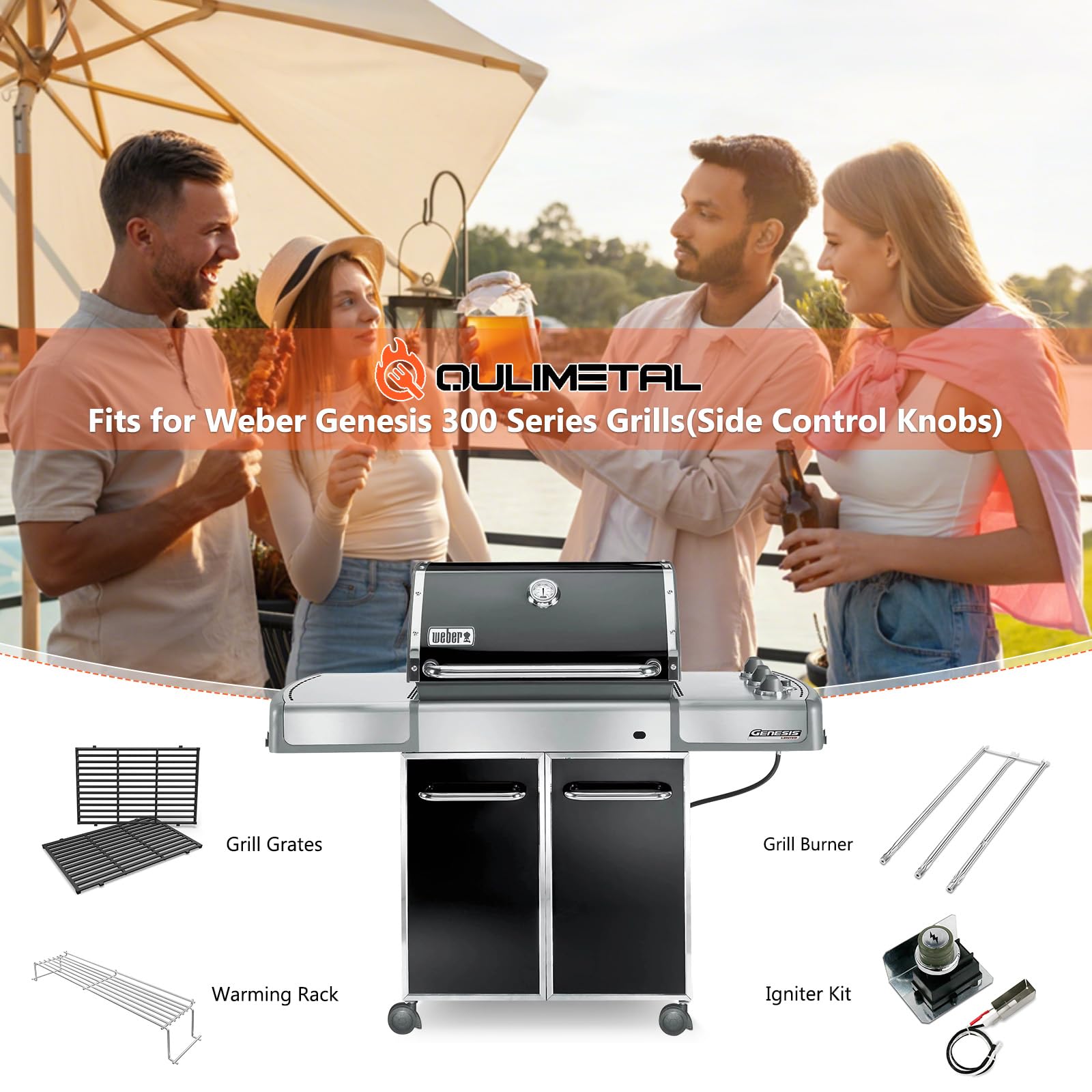 QuliMetal Flavorizer Bars with grilling food on Weber Genesis