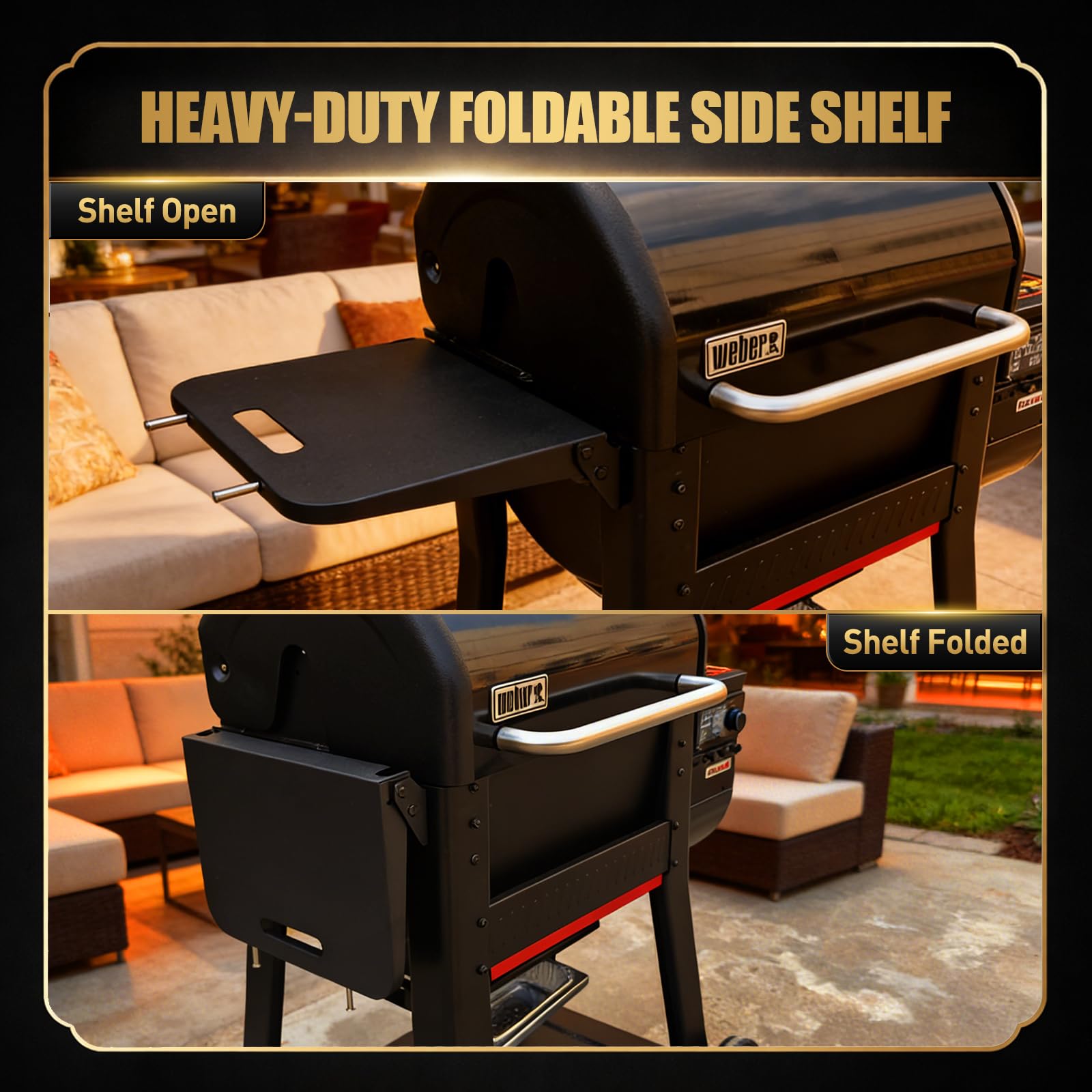 QuliMetal Foldable Side Shelf folded down for storage.
