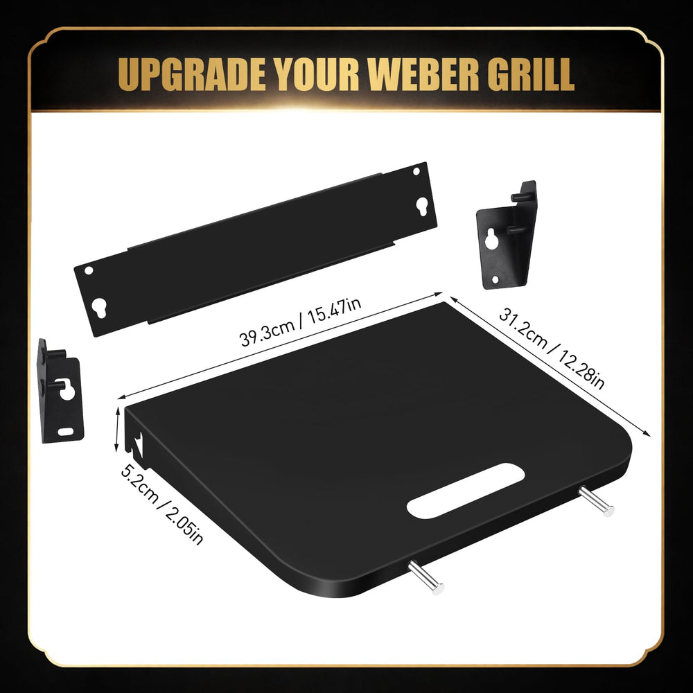 QuliMetal Foldable Side Shelf for Weber Searwood 600, side view.