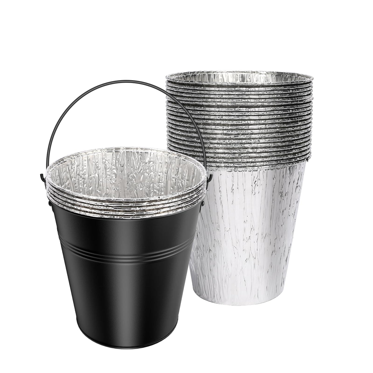 QuliMetal grease bucket front view with 25-pack liners