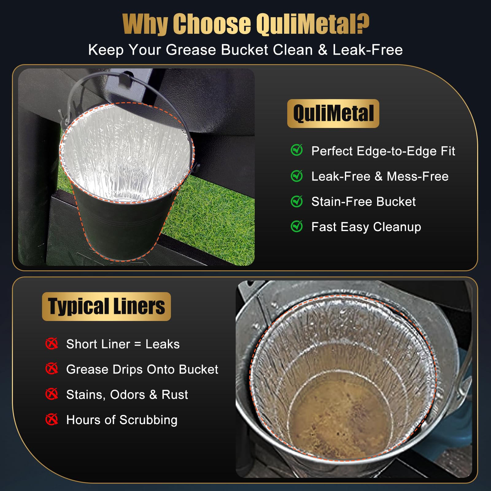 QuliMetal grease bucket hanging on a Traeger grill