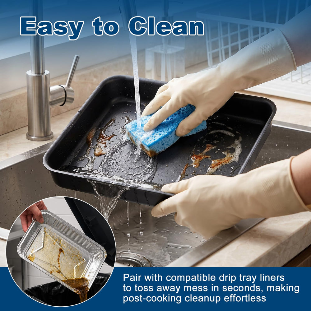 QuliMetal grease catch pan used in outdoor BBQ setting