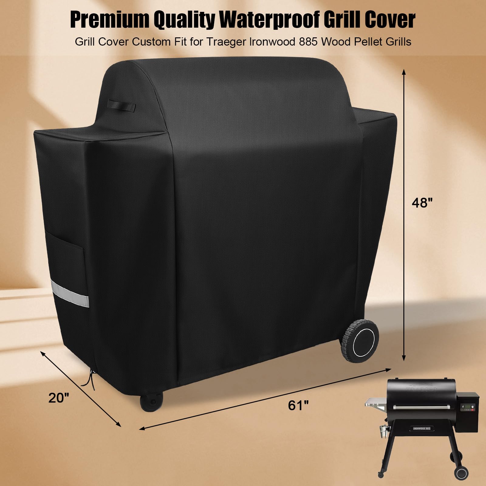 QuliMetal Grill Cover for Traeger Ironwood 885 side view