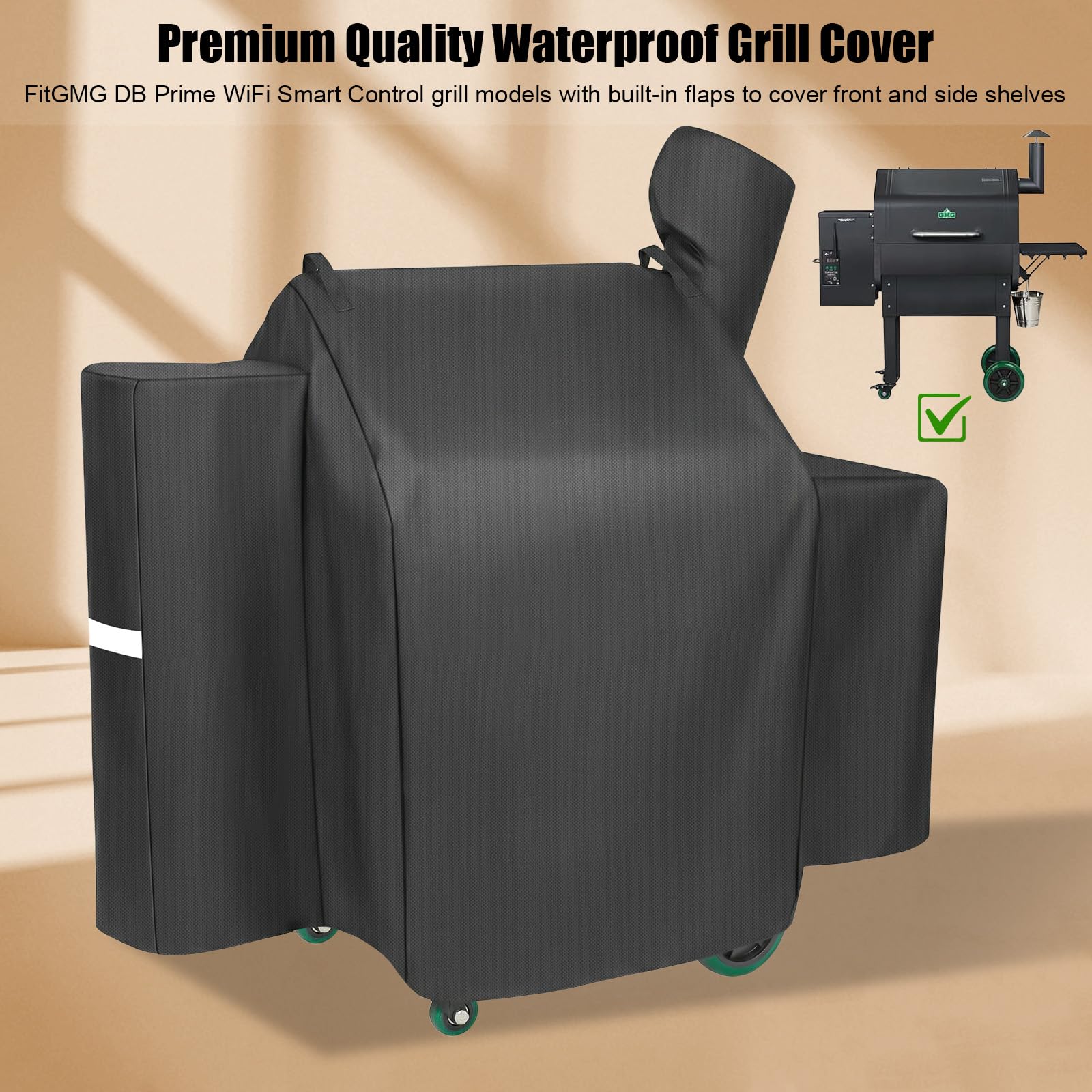 QuliMetal Grill Cover side view with reflective tape