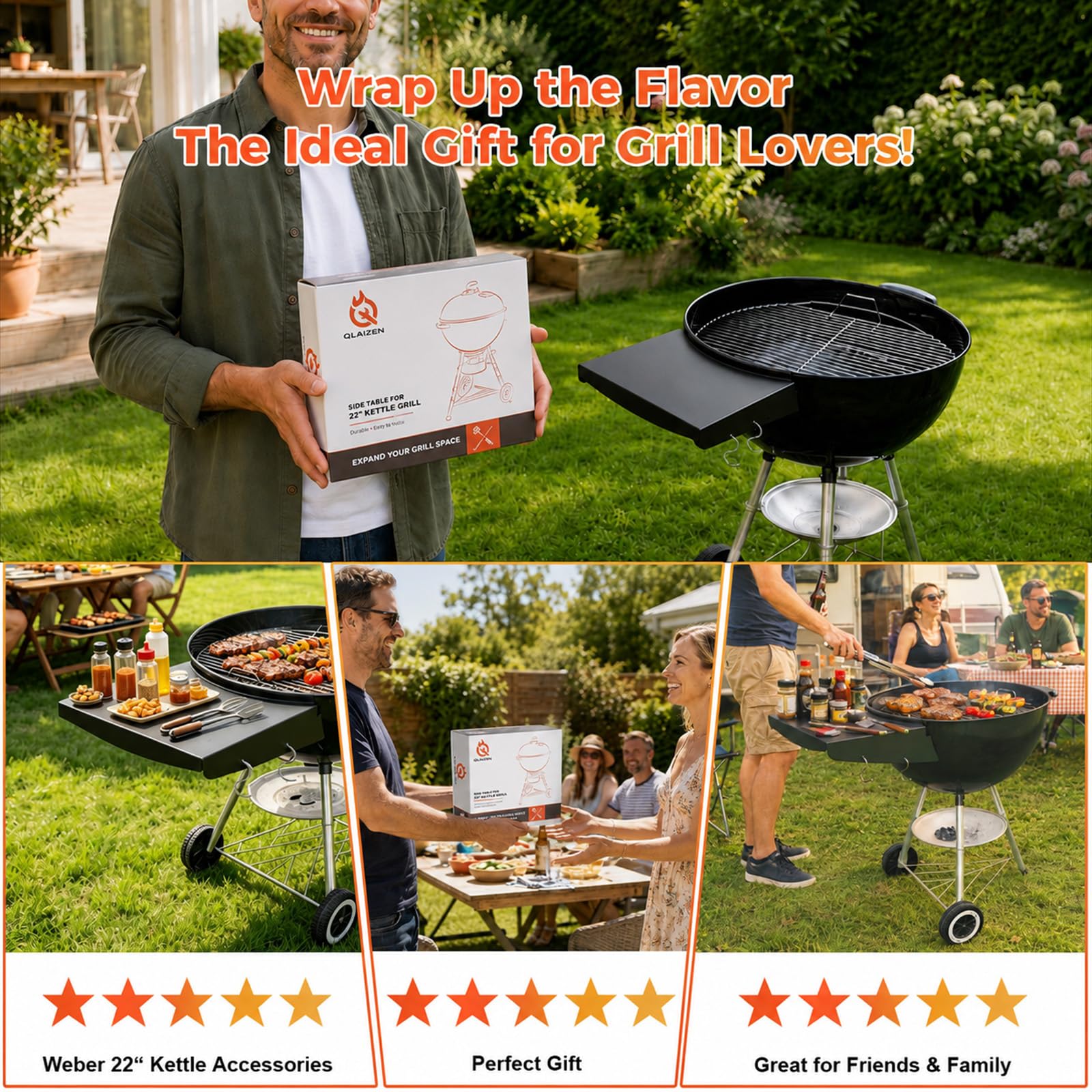 QuliMetal Grill Table Shelf dimensions on a measuring tape