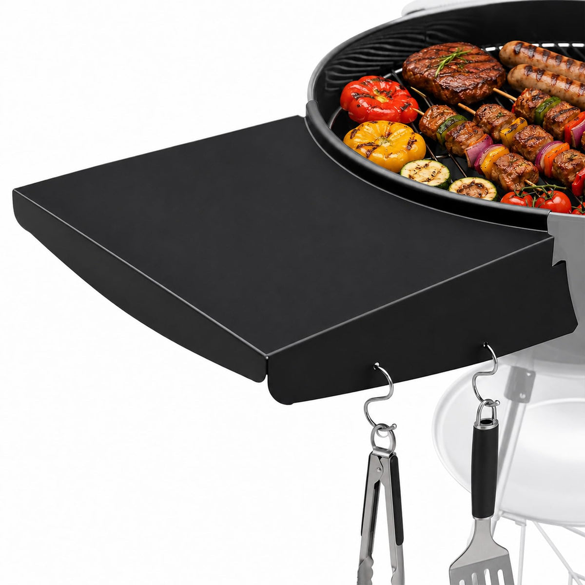 QuliMetal Grill Table Shelf front view with hooks
