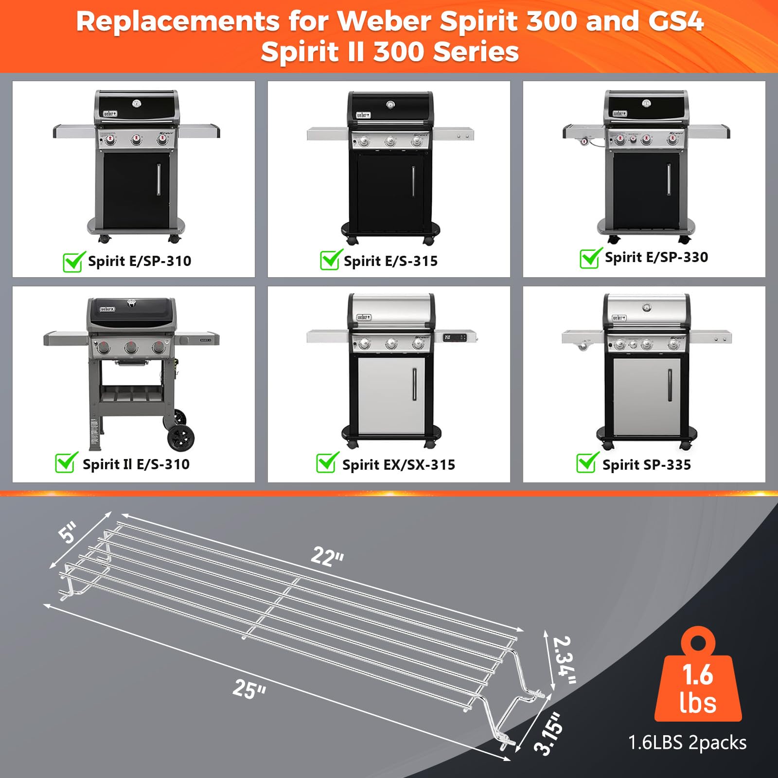 QuliMetal warming rack for Weber Spirit 300 series, side view
