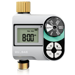 QUOBAS Brass Sprinkler Timer front view with large LCD screen