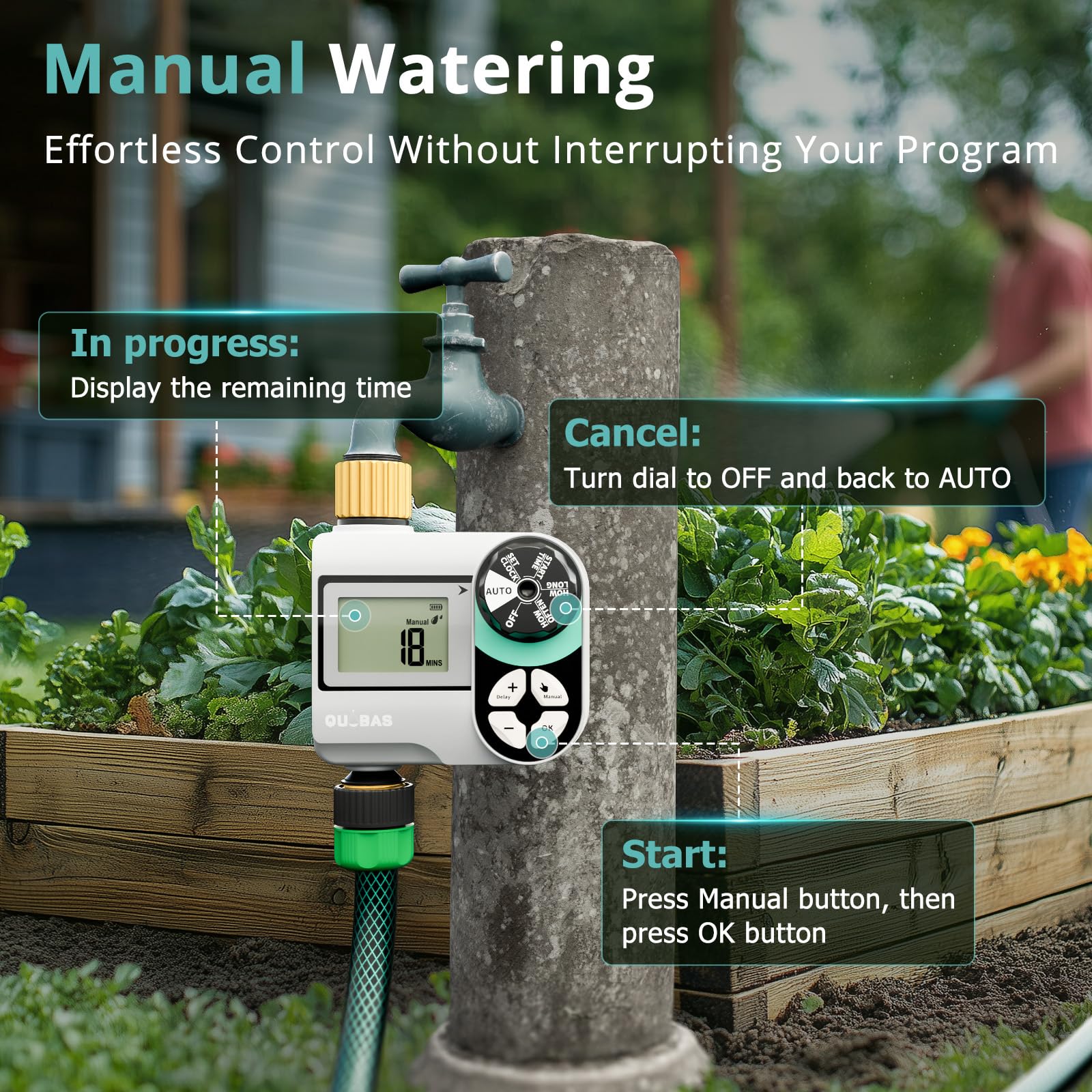 QUOBAS Brass Sprinkler Timer with garden hose connection