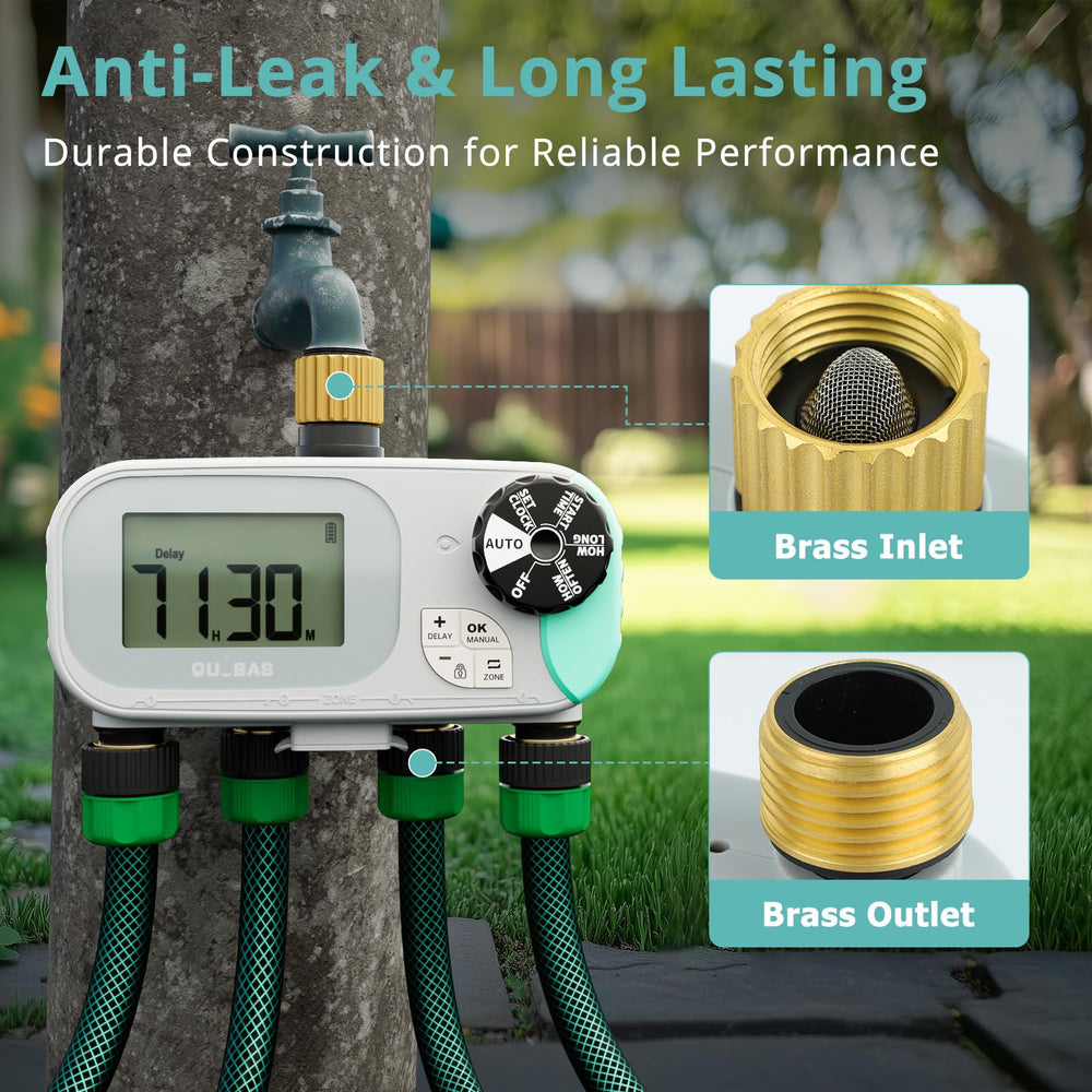 QUOBAS Sprinkler Timer with child lock feature highlighted