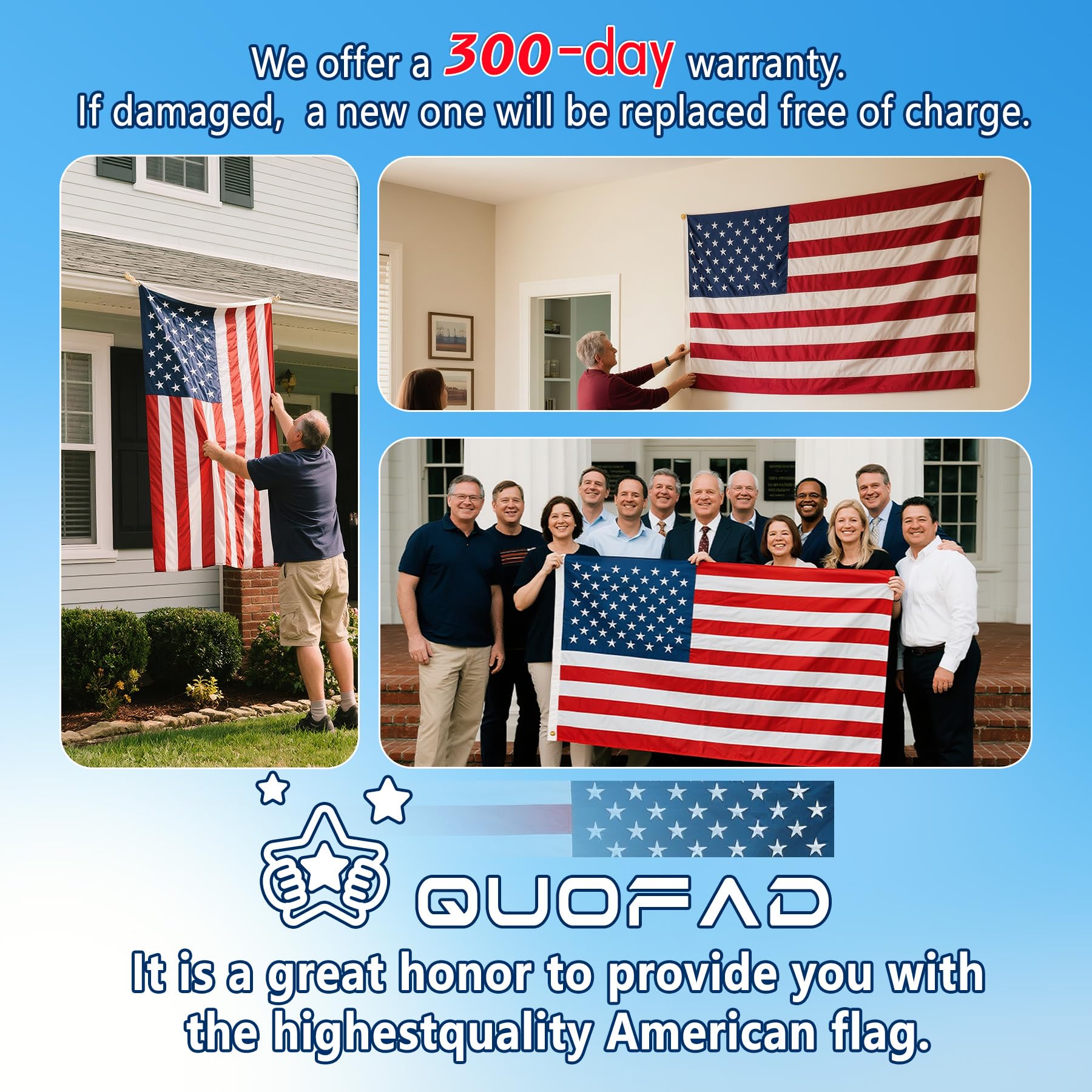 QUOFAD American Flag flying outdoors in the wind