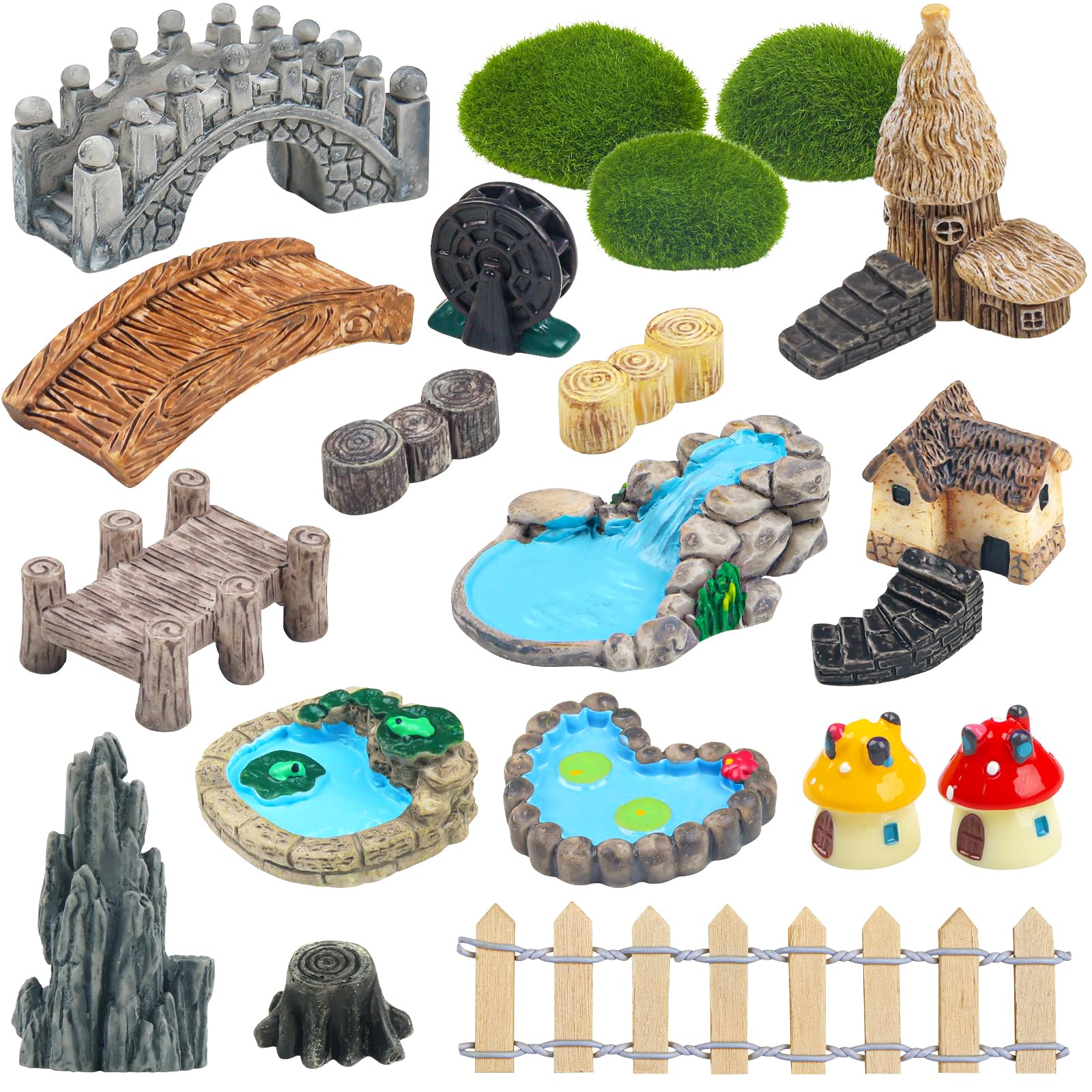 QUOZUO 21 Pcs Fairy Garden Miniatures Accessories set displayed