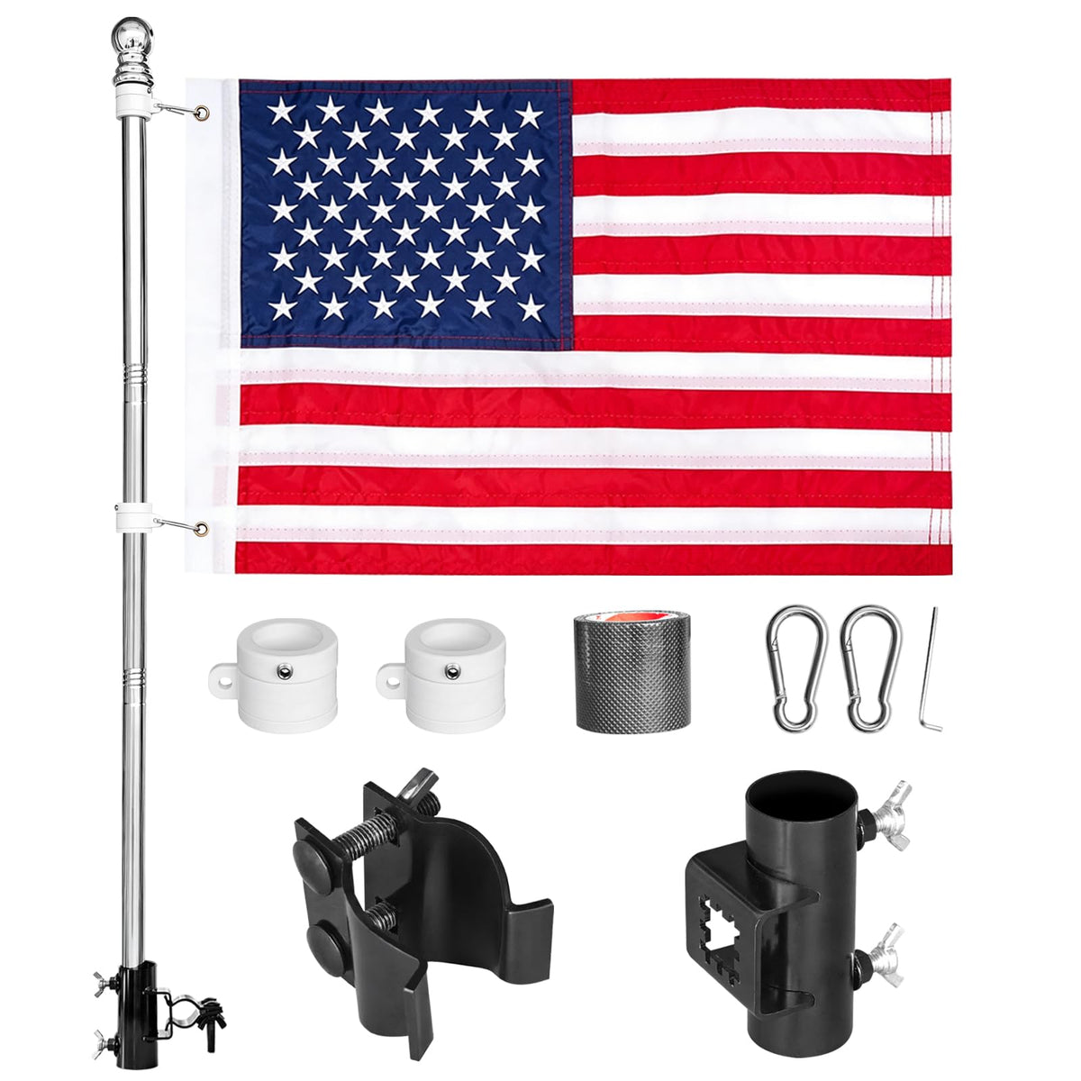 QURAS Boat Flag Pole Kit with 48-inch stainless steel flagpole and American flag