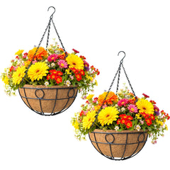 Qusuxi 12 Inch Metal Hanging Basket front view with coco liner