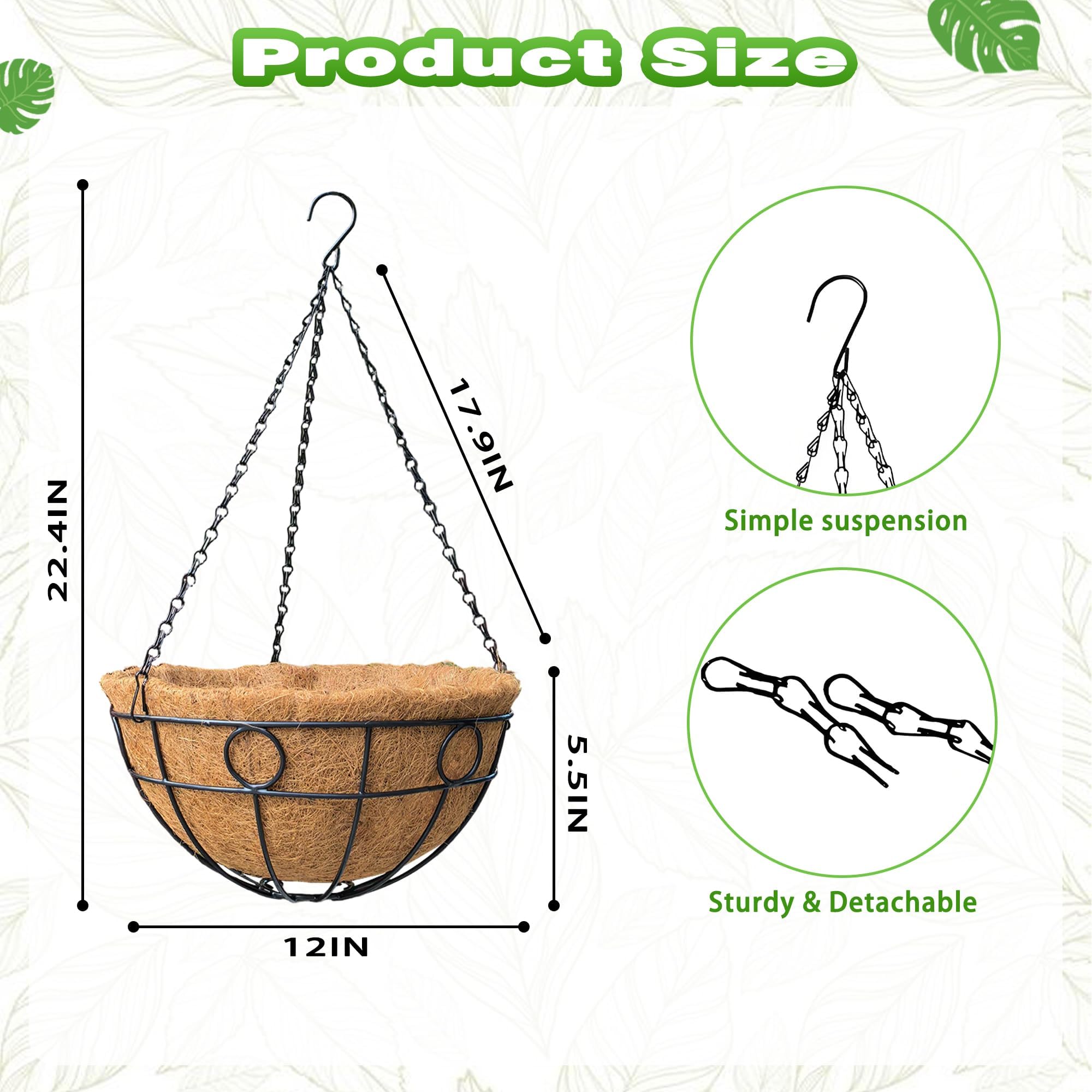 Qusuxi 12 Inch Metal Hanging Basket hanging on a porch