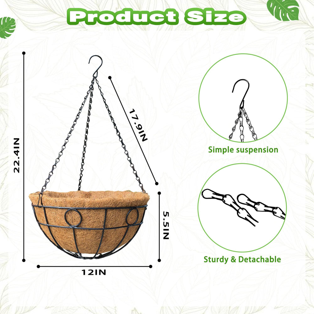 Qusuxi 12 Inch Metal Hanging Basket hanging on a porch